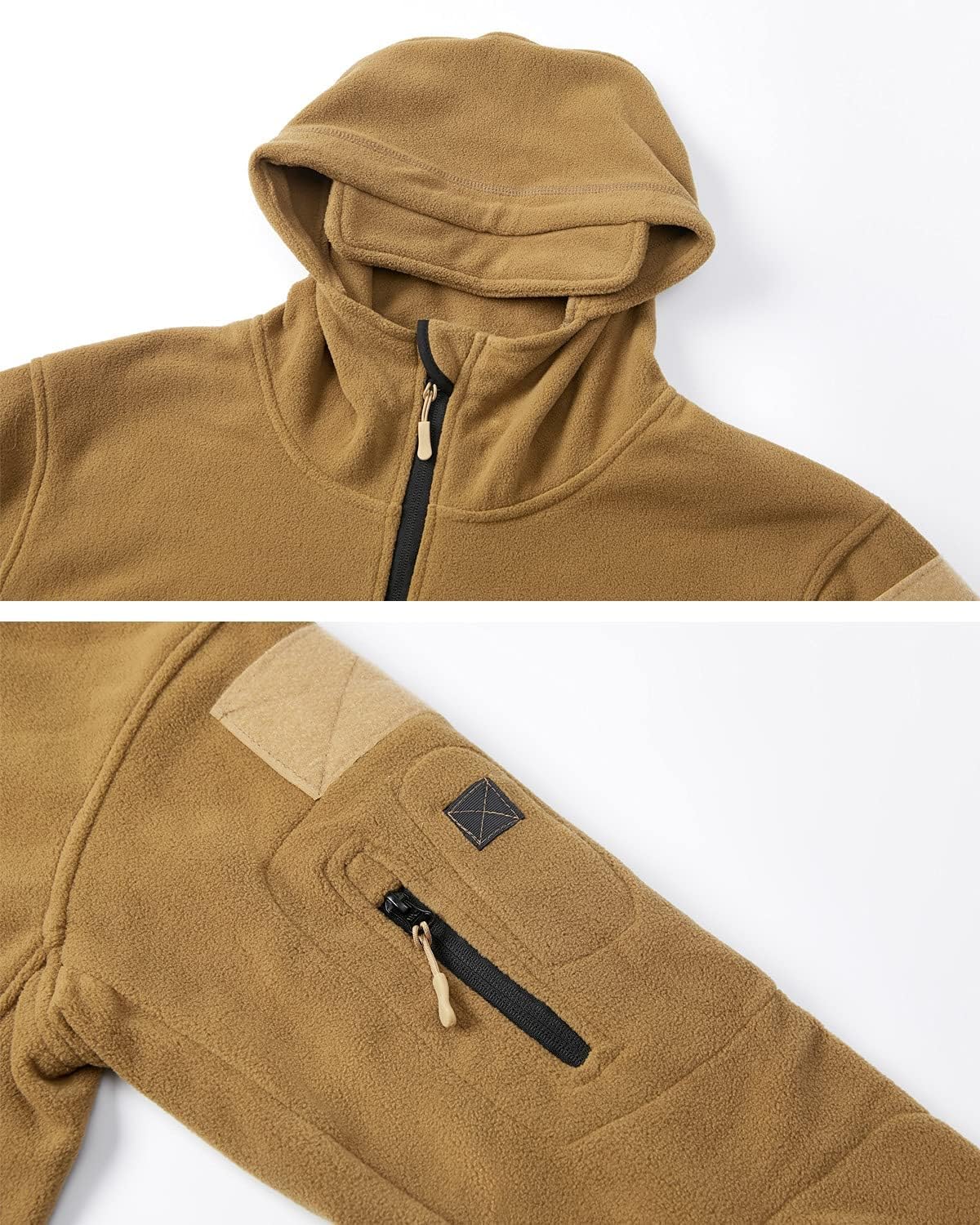 DMOYALA Full Zip Fleece Jacket for Men Military Tactical Hoodies Fall Trendy Army Combat Tops Stylish Fleece Outfits Long Sleeve Cargo Coat with Multi Pockets Khaki XXL