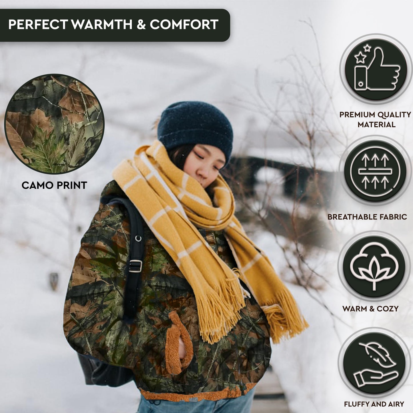 TrailCrest Camo Ladies Smart Plush Sherpa Lined Hooded Sweater Jacket, Zip Up Classic Camo Jacket for Women - Camouflage, L