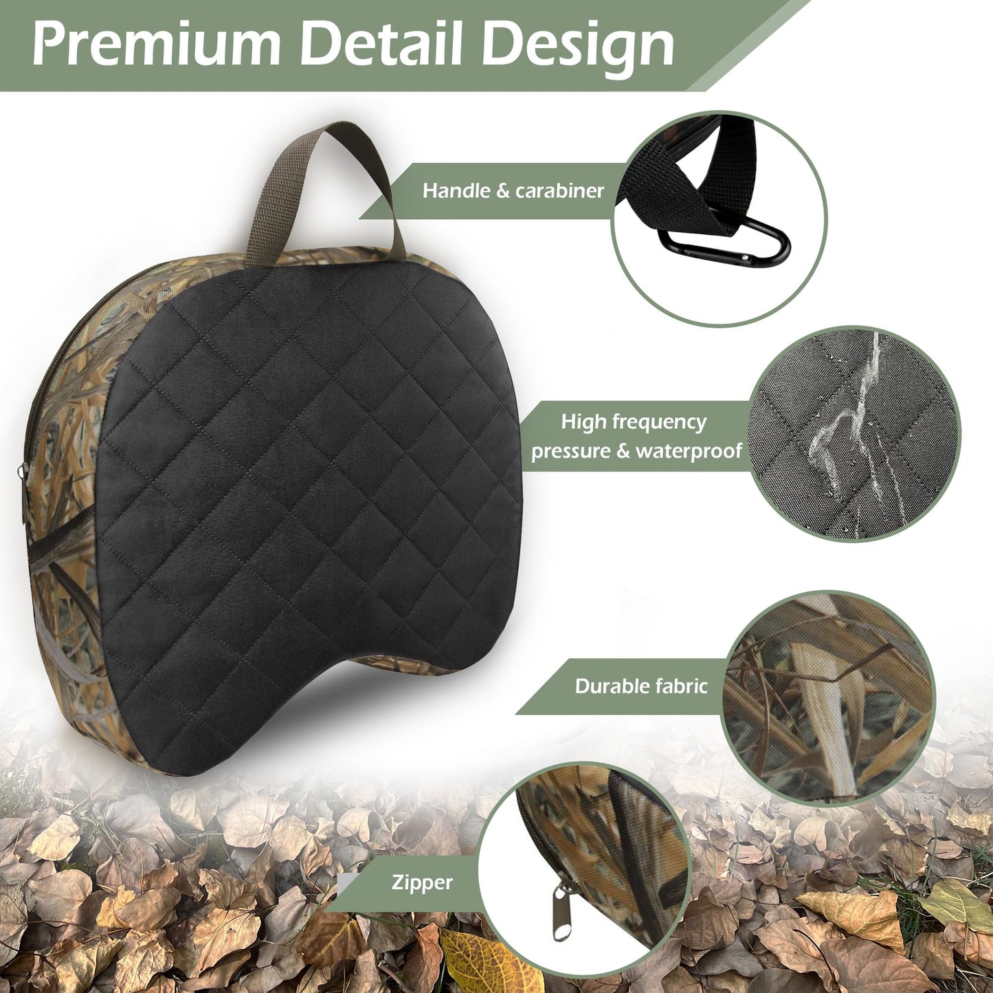 URMONA Portable Hunting Seat Cushion, 11.4 x 15.7 x 2.8in Thicken Lightweight Outdoor Cushion, Waterproof Sponge Dirty Proof Pad for Hunting, Camping, Stadium, Outdoor Sports, Fishing-C