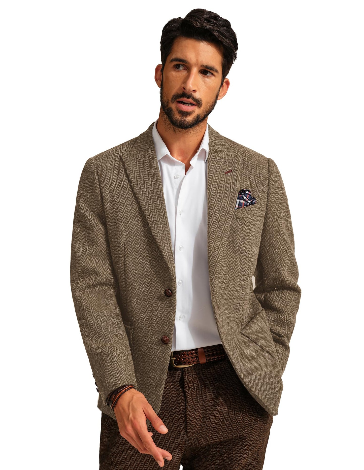 PJ PAUL JONES Mens Sport Coats and Blazers British Wool Blend Sport Coat Tweed Herringbone Blazer for Wedding L Coffee
