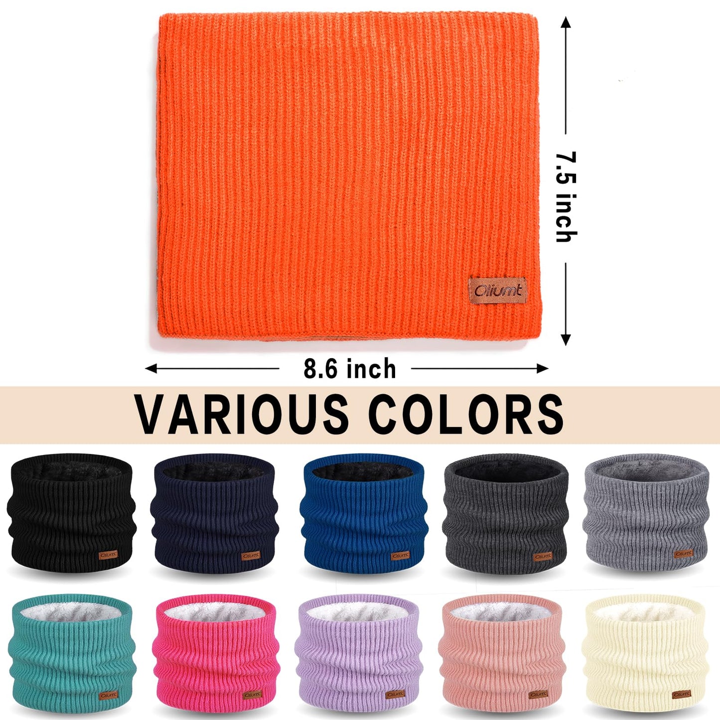 Kids Neck Warmer Winter Neck Gaiters Knitted Infinity Scarf for Boys Girls Fleece Lined Ski Mask for Cold Weather (Black, Orange)