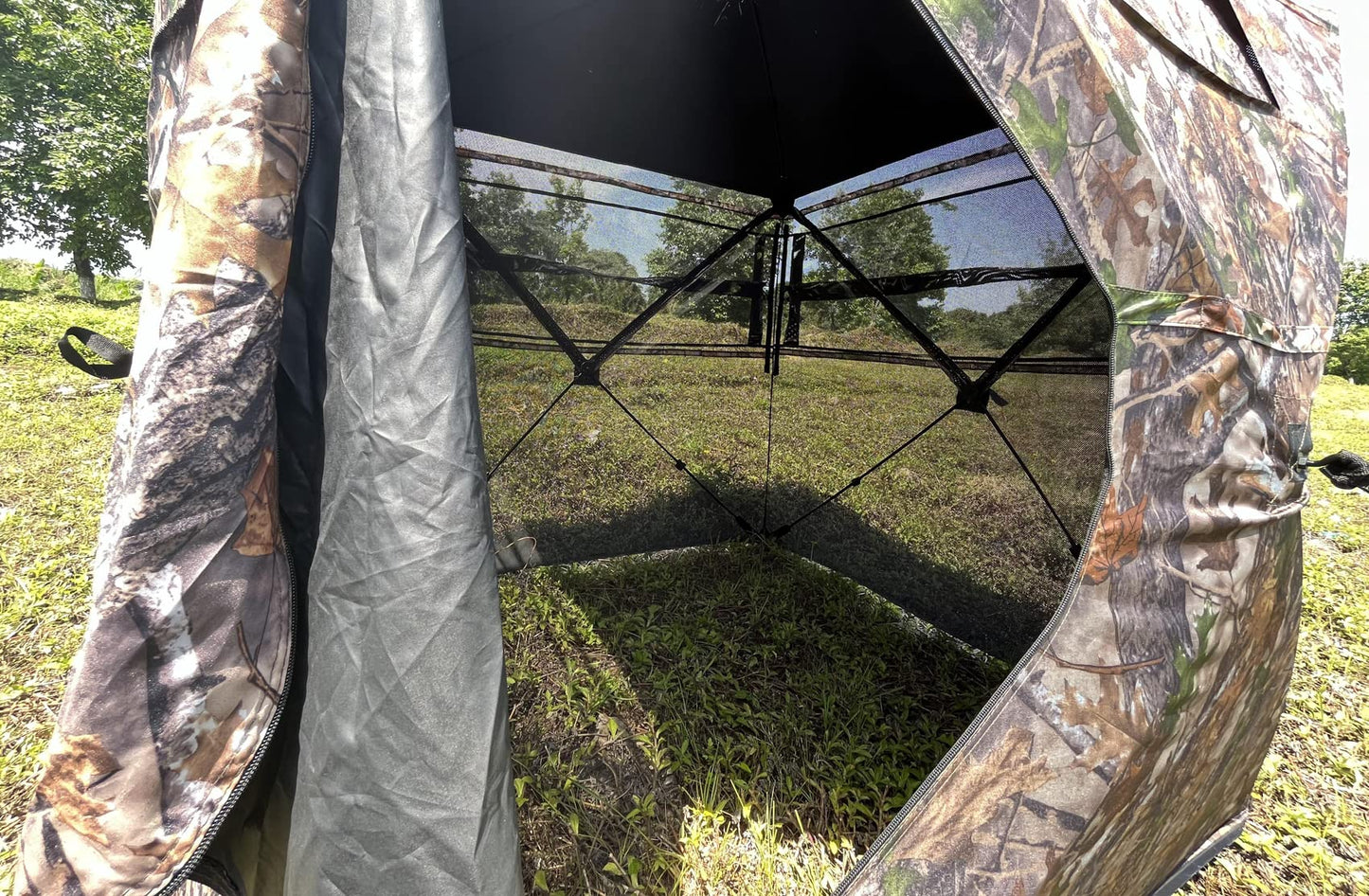 CROSS MARS Portable 2-3 Person 270 Degree See Through Hunting Blind Ground Camouflage Pop Up Hub Turkey Deer Blinds Tent