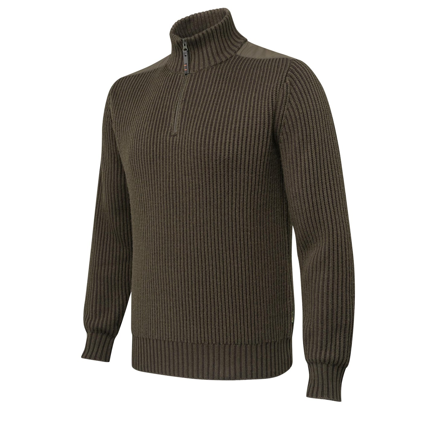 Beretta Men's Dover Tech Wool Blend Half-Zip Hunting Shooting Sweater with Nylon Shoulder and Elbow Inserts, Moss & Brown Bark, Large