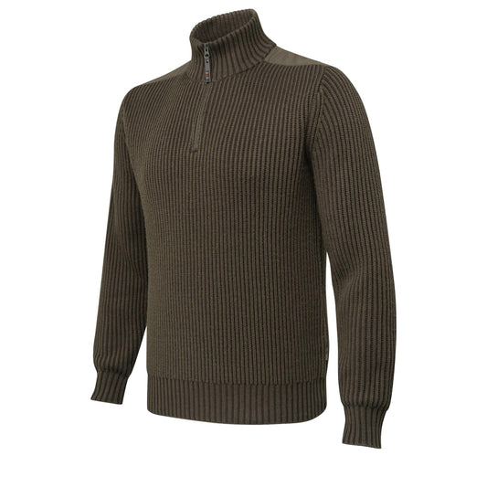 Beretta Men's Dover Tech Wool Blend Half-Zip Hunting Shooting Sweater with Nylon Shoulder and Elbow Inserts, Moss & Brown Bark, Large