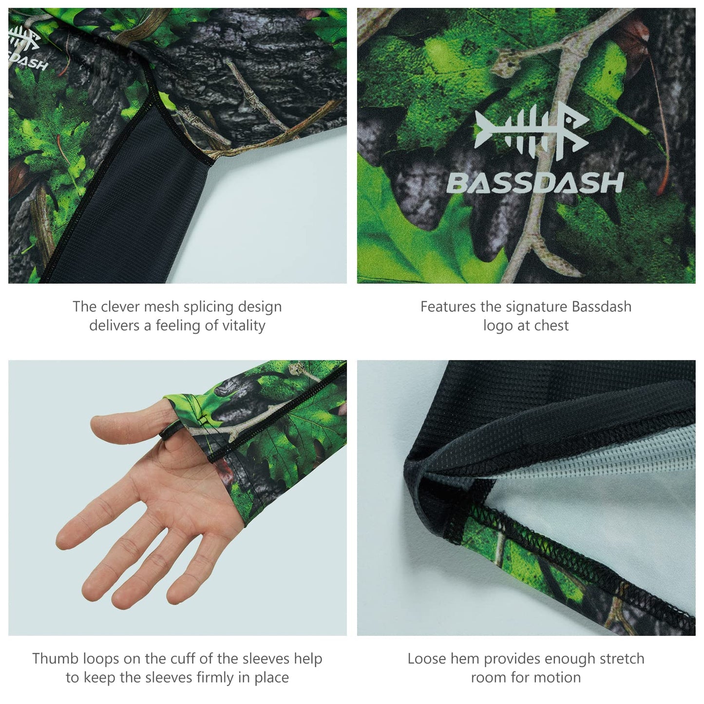 BASSDASH Men's Hunting Camo Performance Long Sleeve Shirt Fishing UPF50+ FS13M