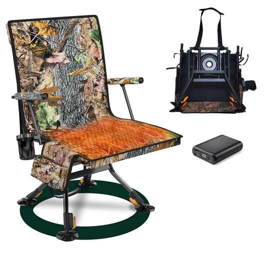 DLPJEOCR Hunting Blind Chair with Detachable Seat Cover and Heater, 360 Degree Silent Swivel Hunting Chair with Armrest Cuphold for Camping Fishing Shooting Bench,Heigh Adjustbale and Portable.
