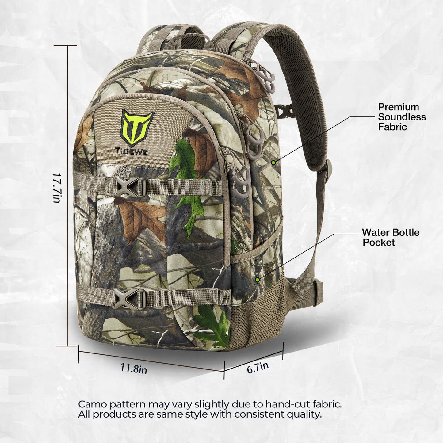 TIDEWE Hunting Backpack with Waterproof Rain Cover, 25L Hunting Pack, Durable Hunting Day Pack for Bow Rifle Gun (Next Camo G2)