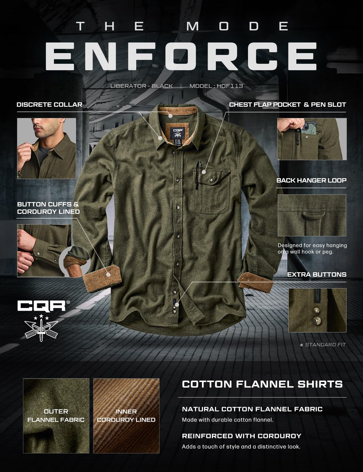 CQR Men's 100% All Cotton Button Down Flannel Shirts, Long Sleeve Brushed Warm Soft Casual Outdoor Plaid Shirt, Corduroy Hunter Green, Large