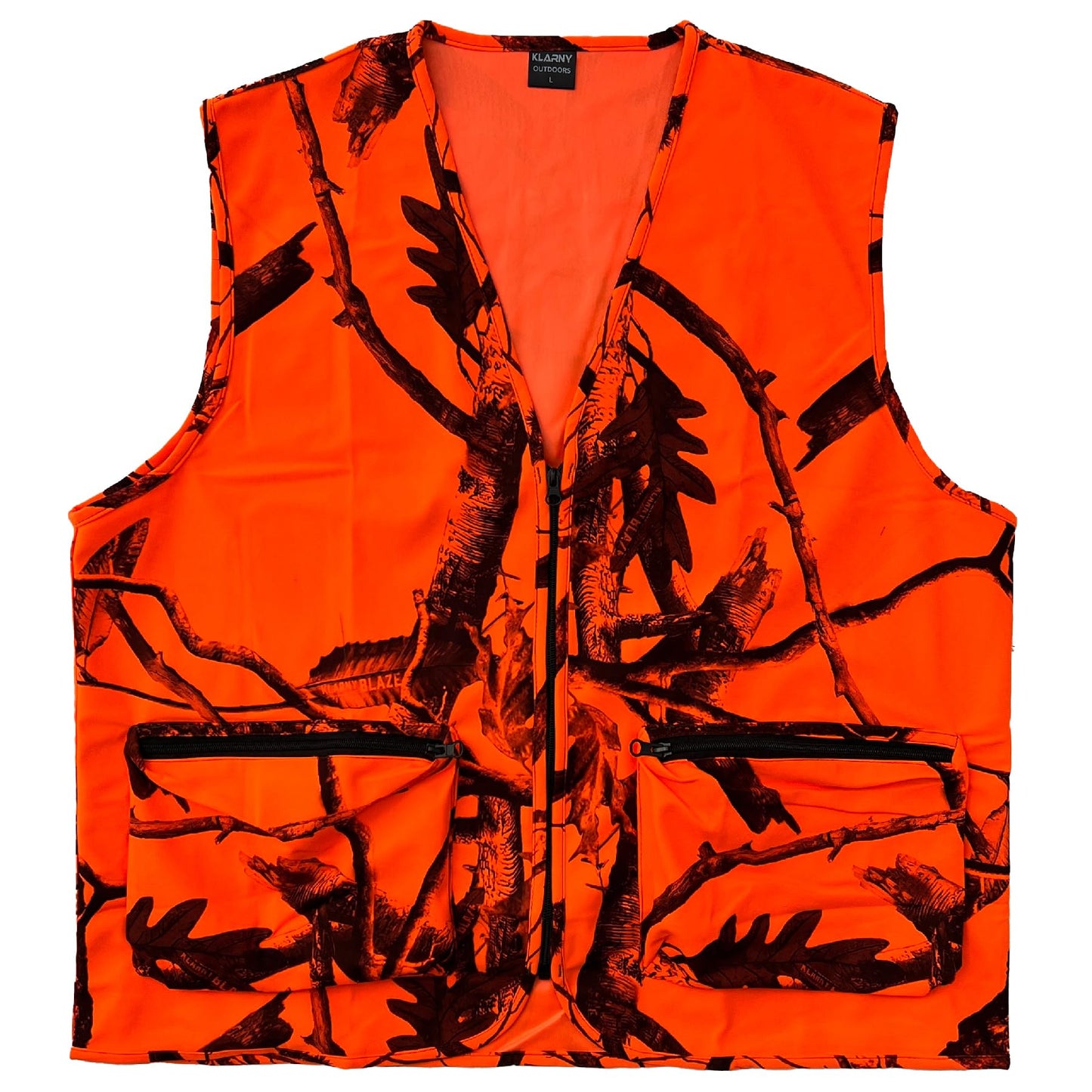Klarny Outdoors Camo Orange Hunting Vest with Pockets - High Visibility, Waterproof, Ultra-Quiet Deer and Bow Gear Accessories, Size XL