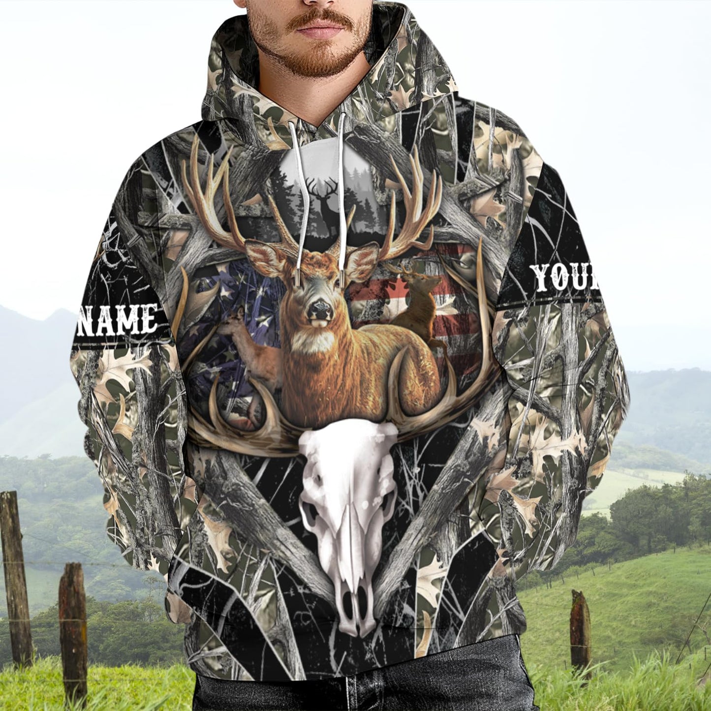 ENCYCOM Custom Color Deer Hunting Hoodie - 3D Deer Hunting Sweatshirt For Men Women, Camo Hooded Jacket S-5XL (Deer Skull Camo)