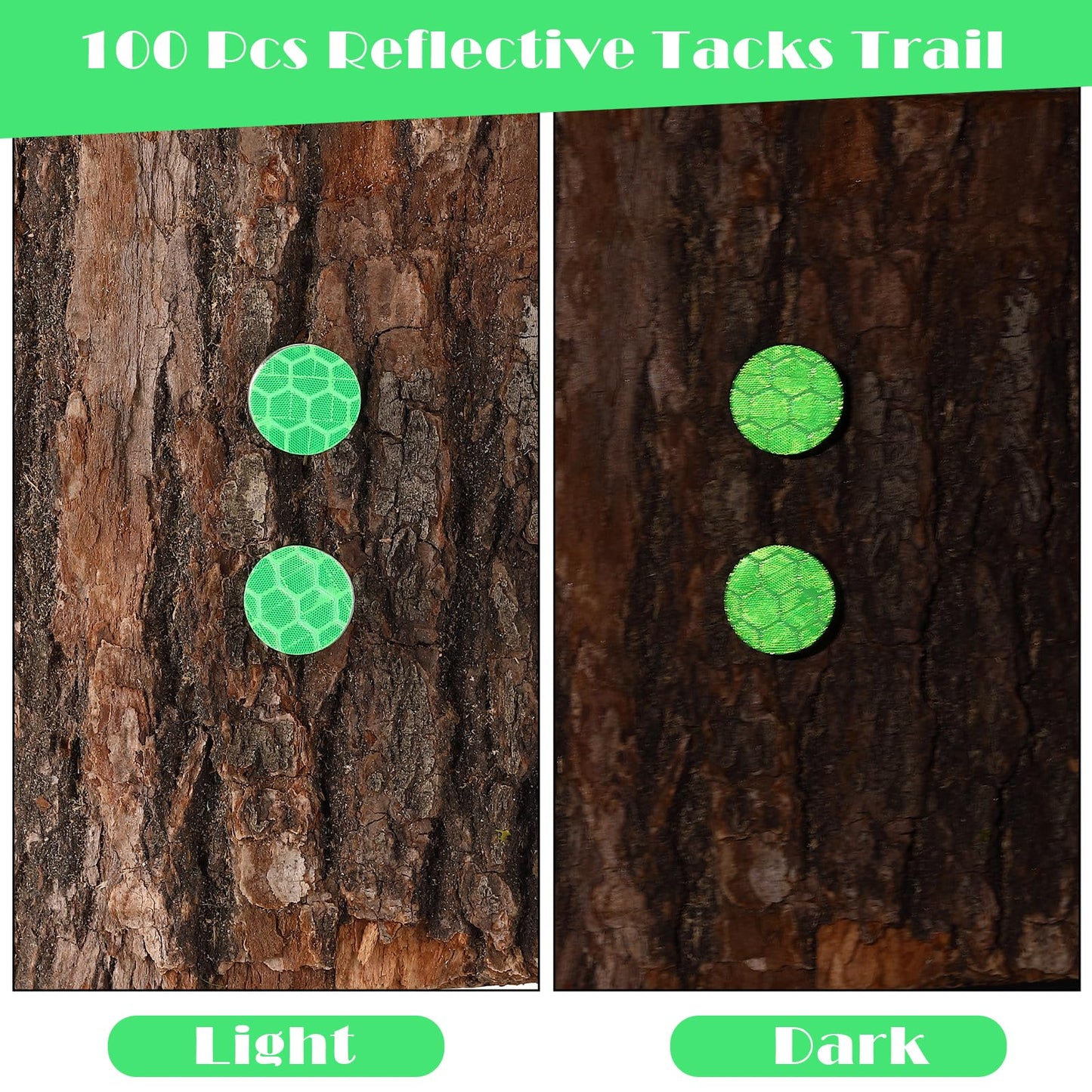 Fullhawl 100 Reflective Tacks Trail Marking Tacks Glow Reflective Mark Trail Markers Thumb Nails for Hunting Hiking Camping Tree Stand (Green)