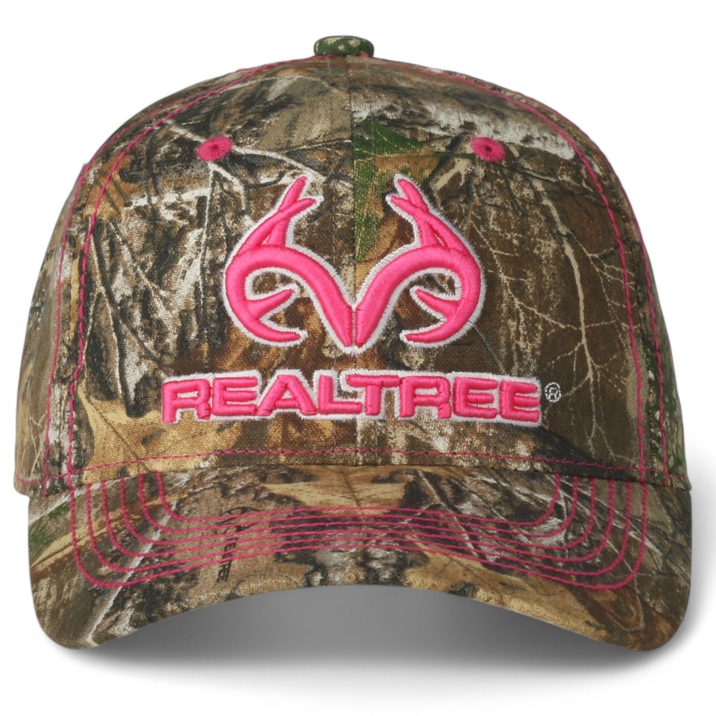 Realtree 3D Pink Antler Logo Hunting Camo Cap Hat Visor, RT Edge, Ladies Fit, Mid Profile Structured, Wicking Sweatband, Vel-cro Back