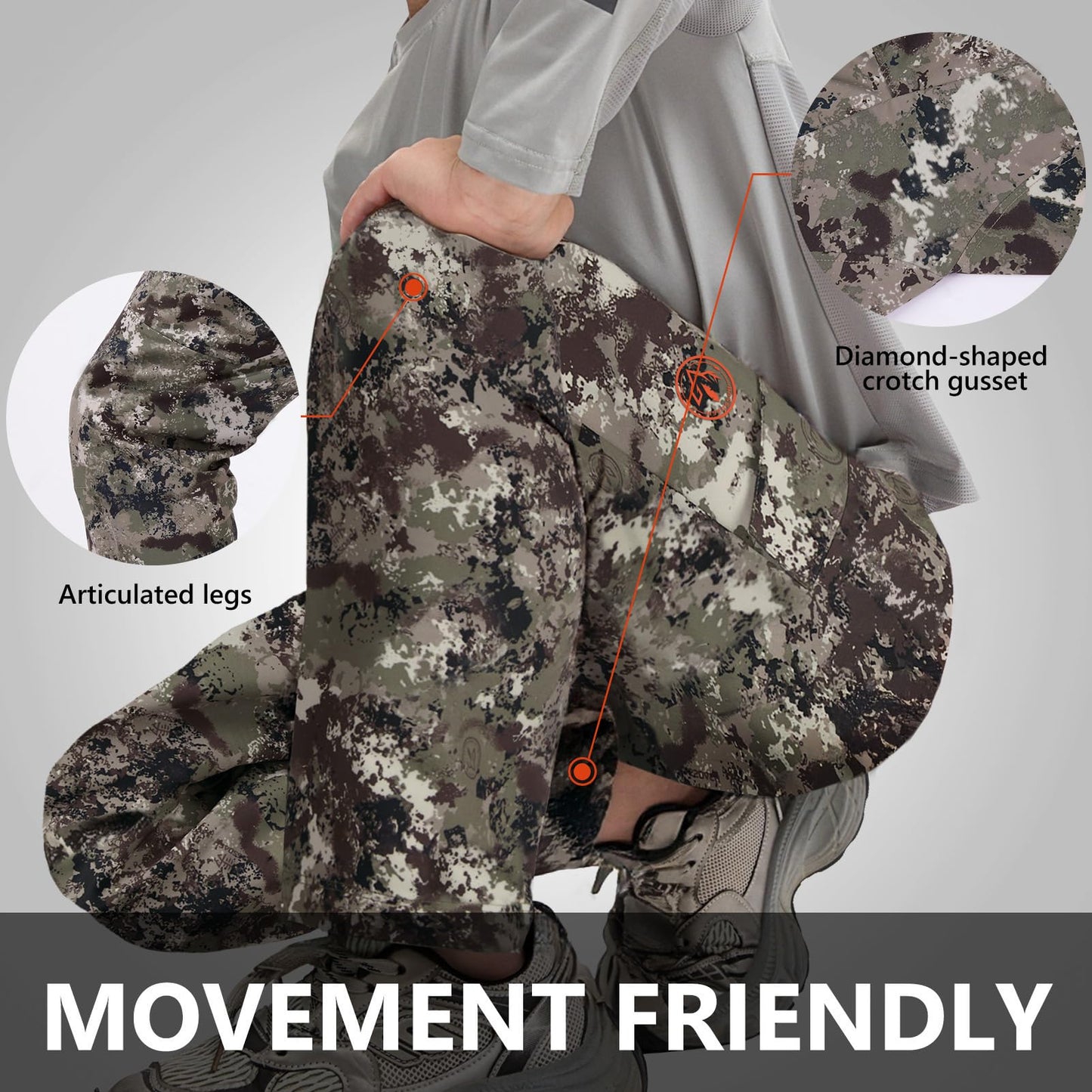 BASSDASH Invis Kid’s Youth Stretch Hunting Pants Water Resistant Breathable Camo Cargo Fishing Pant