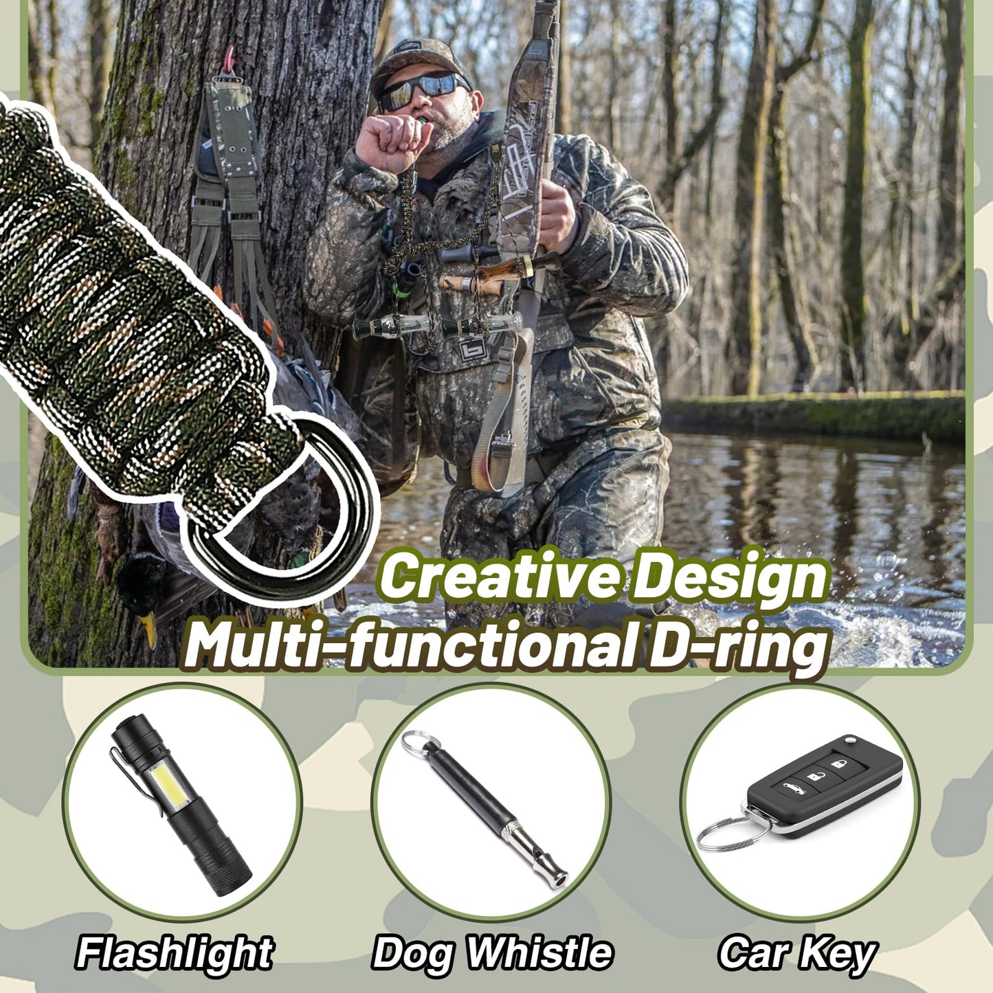 Duck Call Lanyard - Duck Whistle Hunting Accessories with 10 Removable Loops, Camo Woven Goose Call Carry, Christmas Outdoor Predator Gear Gifts for Hunter - Without Duck Call