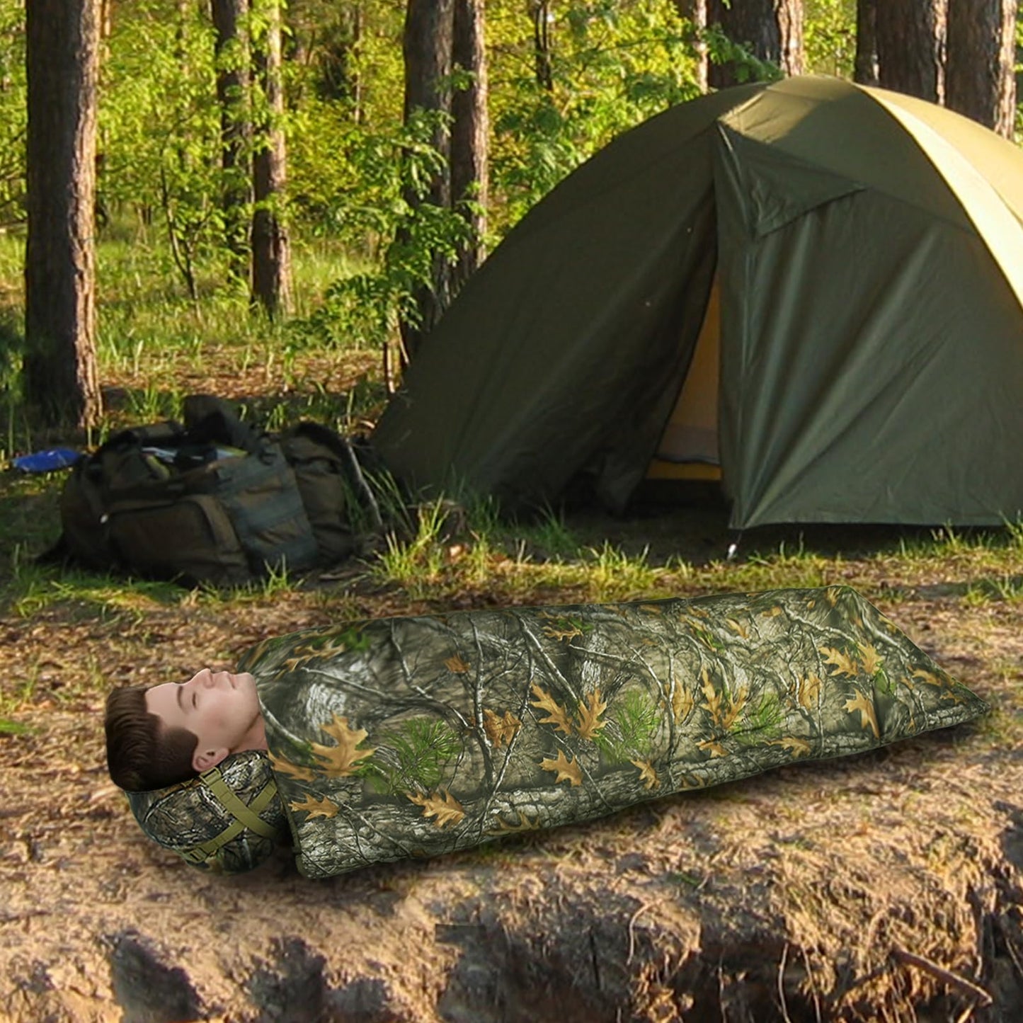 Tongcamo Poncho Liner Hoodie with Pocket Insulated Military Sleeping Bag Water Resistant for Outdoor Camping Travel Survival Hunting Car Emergency