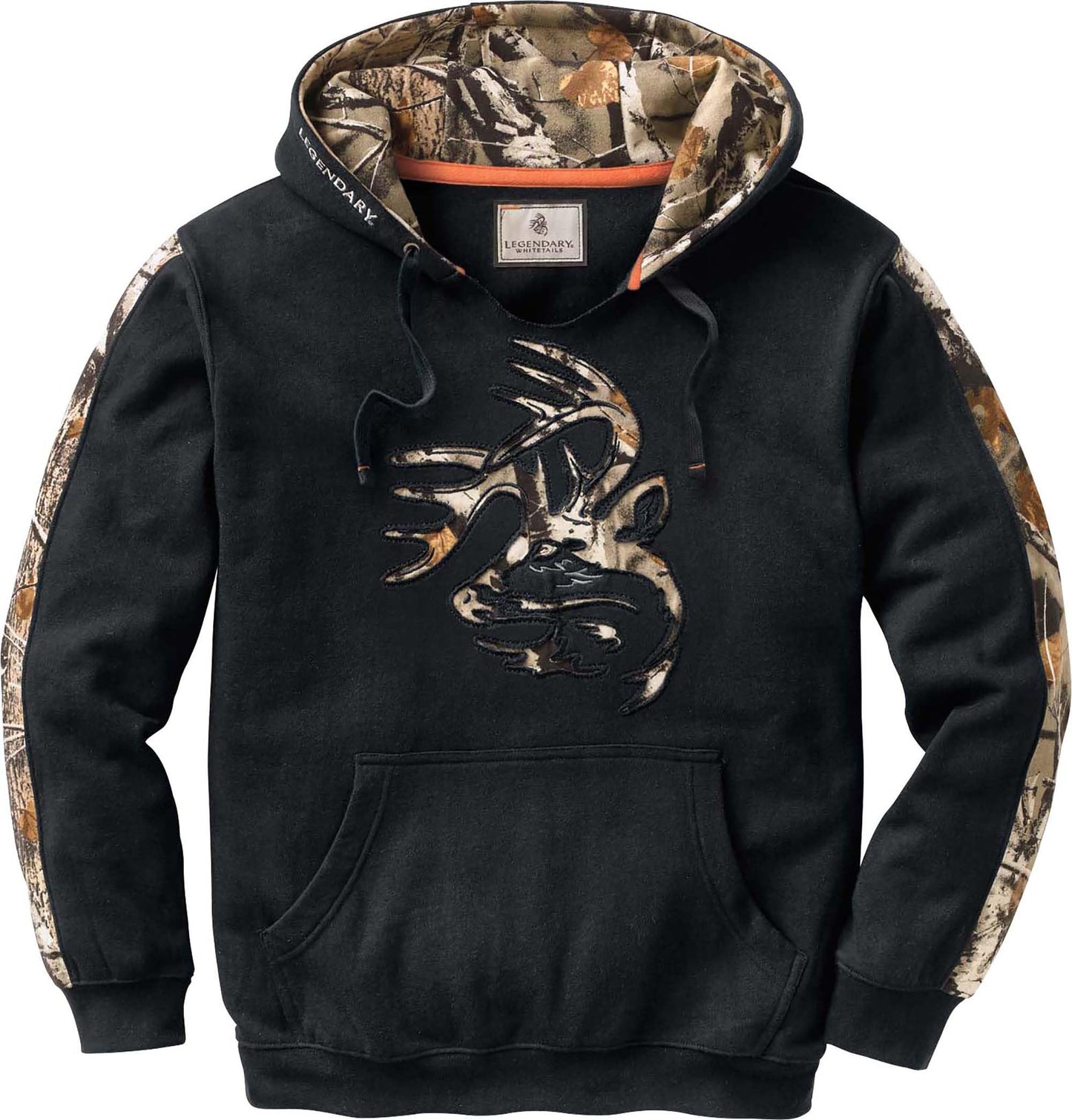 Legendary Whitetails Mens Camo Hoodie Pullover Sweatshirt Midweight V-Neck Design, Onyx, XL