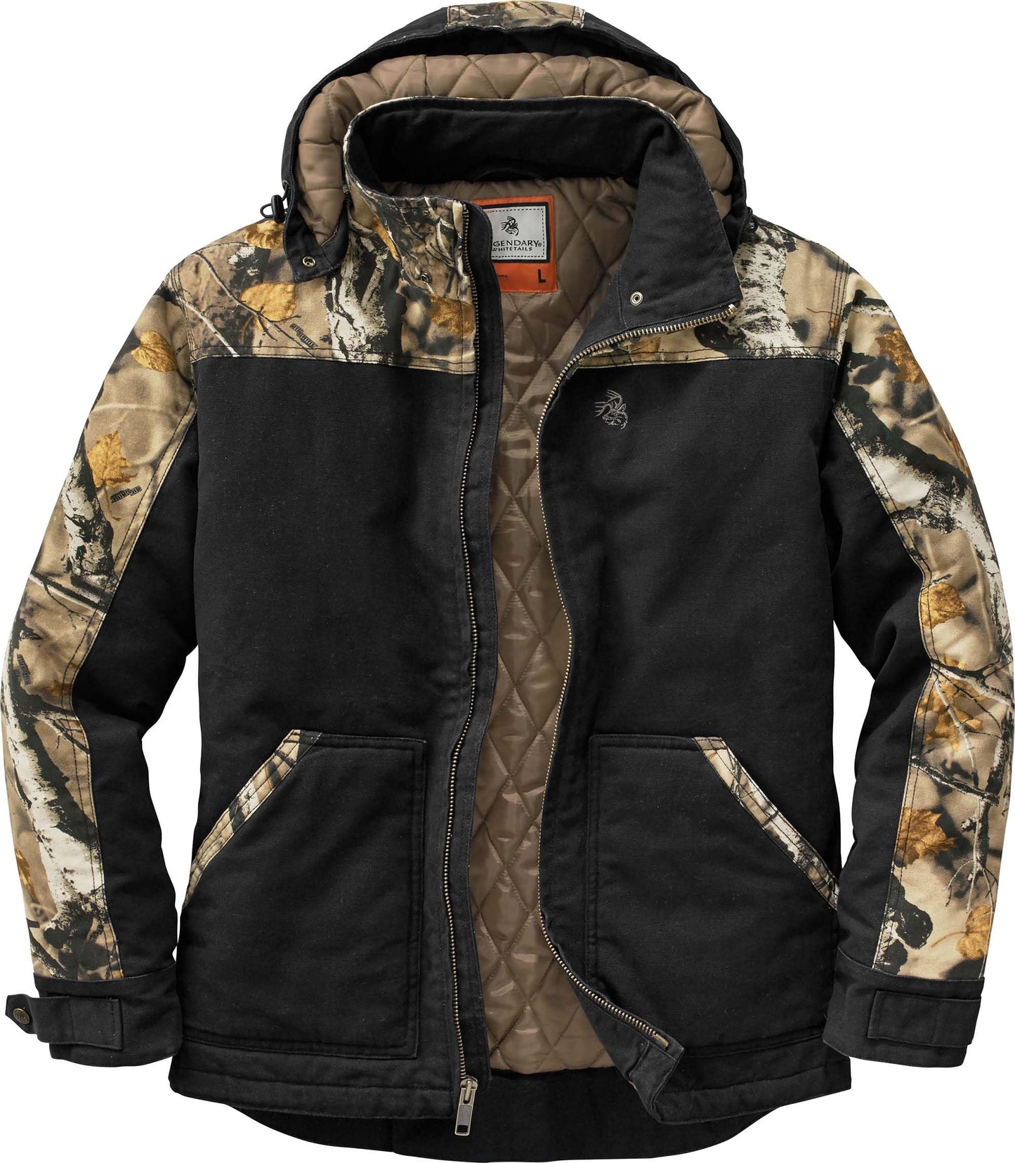 Legendary Whitetails Men's Winter Coat Quilted Canvas Workwear Jacket Water Repellent Insulated, Black, Large