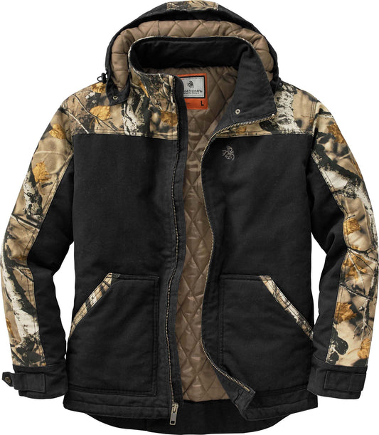 Legendary Whitetails Men's Winter Coat Quilted Canvas Workwear Jacket Water Repellent Insulated, Black, Large