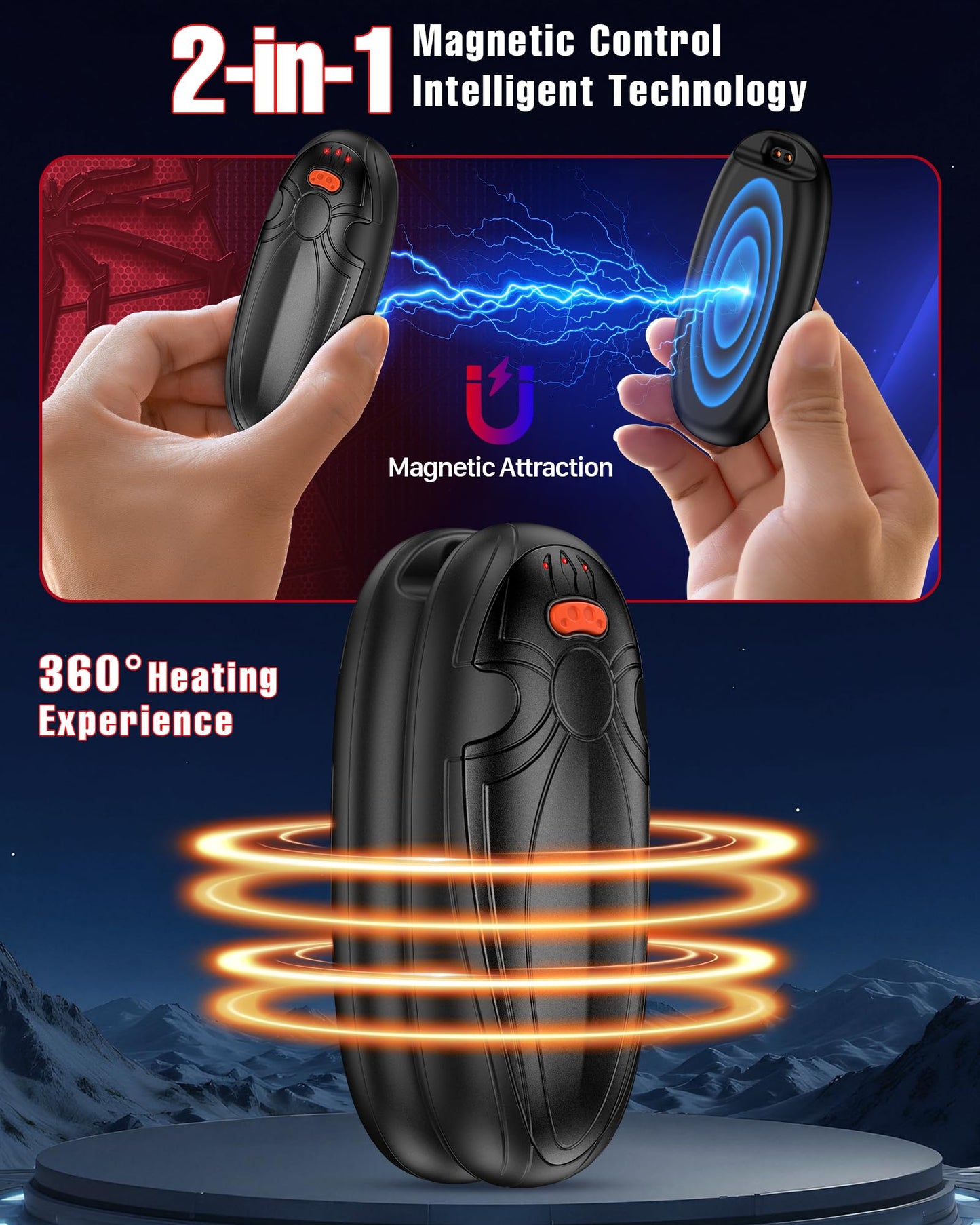 Tenvolti Hand Warmers Rechargerable 2 Pack - 14000mAh Electric AI Handwarmers with Charging Case, Magnetic 2 in 1 Pocket Heater, Stocking Stuffers, Gifts for Women/Christmas/Golf/Camping Accessories