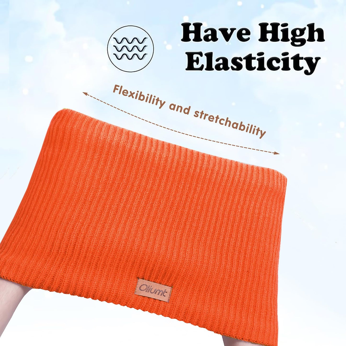 Kids Neck Warmer Winter Neck Gaiters Knitted Infinity Scarf for Boys Girls Fleece Lined Ski Mask for Cold Weather (Black, Orange)