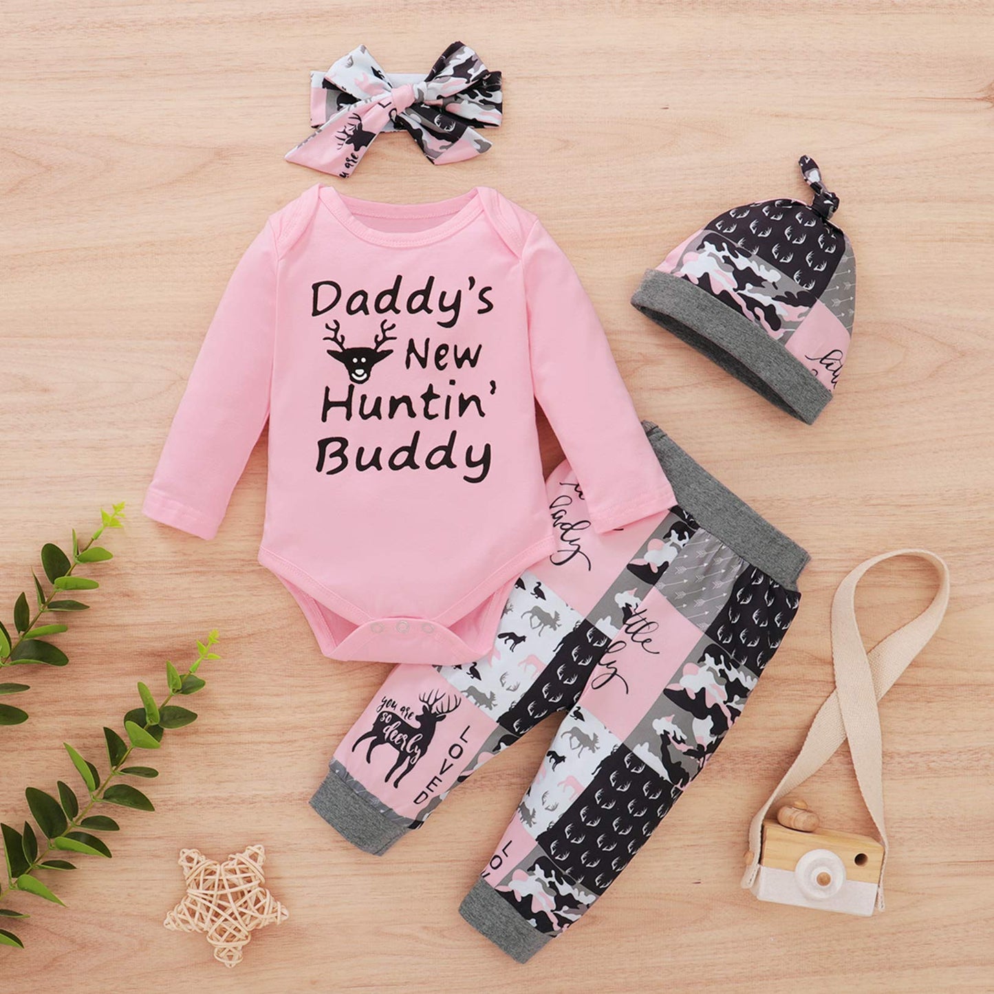 BIRTHDAY SHARK Newborn Girls Outfit Baby Girl Coming Home Outfit Hunting Clothes for Girls (Pink,3-6 Months)