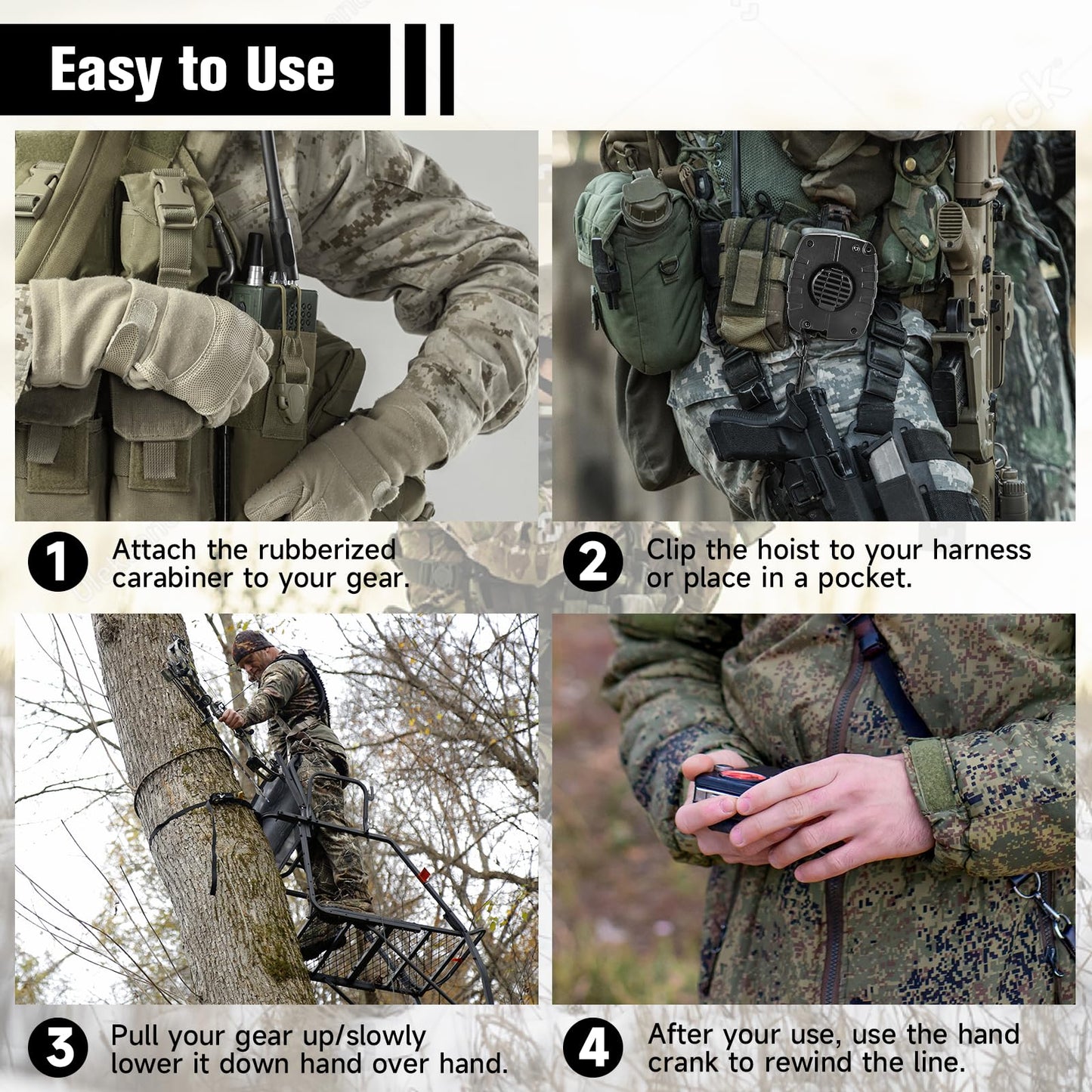 Upgraded Ultra Silent Retractable Bow and Gear Hoist - 30FT Quietest Safety System for Tree Stand Hunting, Essential Hunting Gear