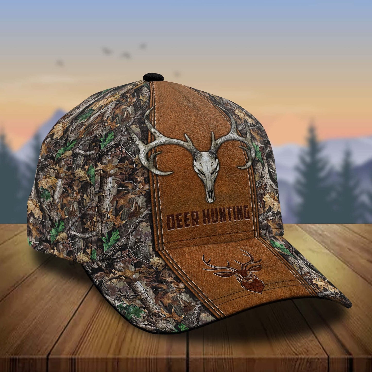 CleveFit Deer Skull Hunting Camo Pattern 3D Print Adjustable Baseball Cap, Unique Graphic Design