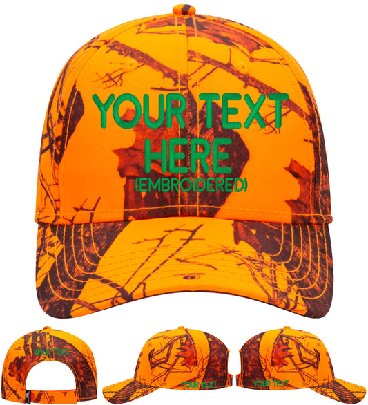 Custom Hat Add Your Own Text Embroidered Adjustable Size Curved Bill Cap (MO Camo-Blaze)