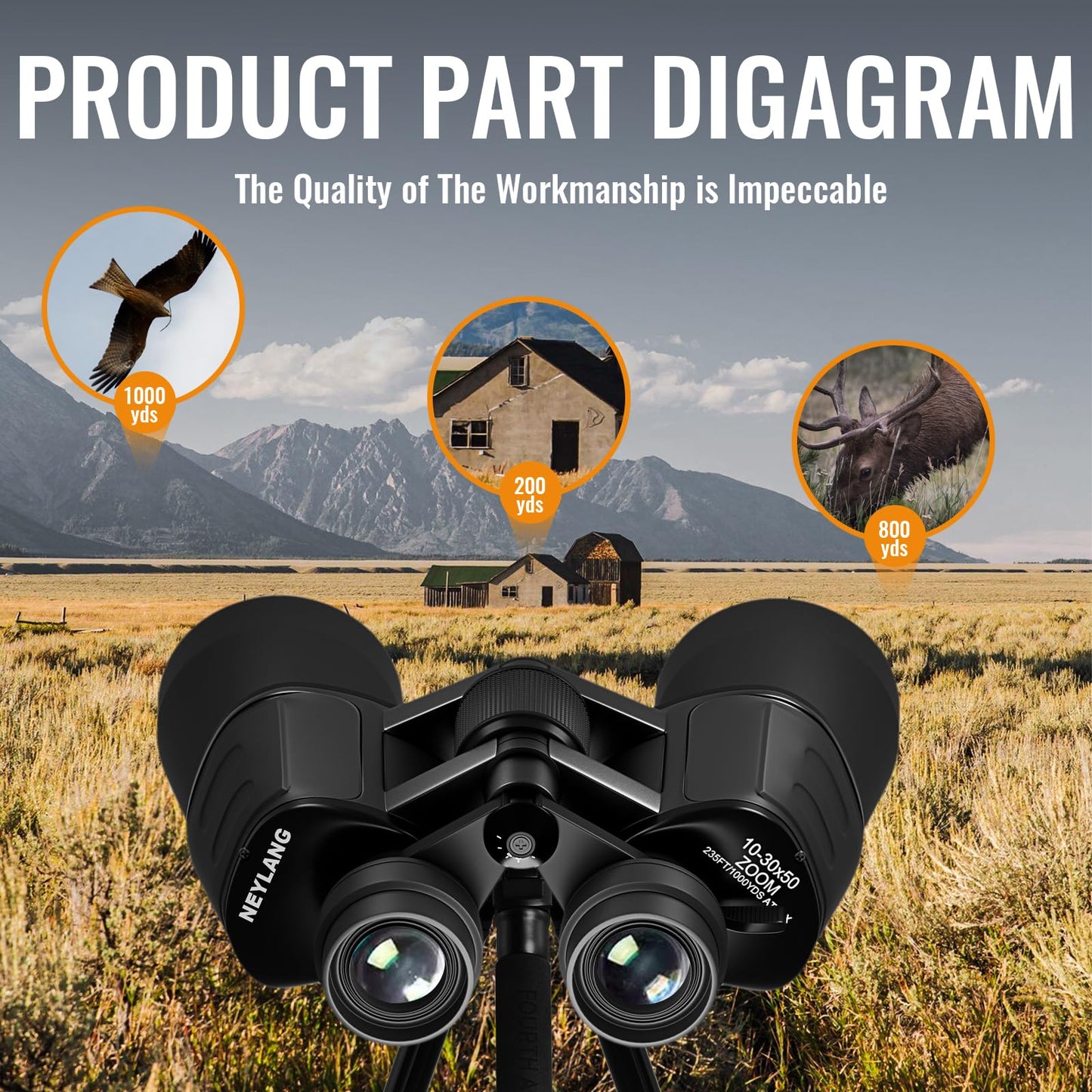 10-30x50 Zoom Binoculars for Adults High Powered - Lightweight Waterproof Binoculars for Hunting Bird Watching Travel Cruise