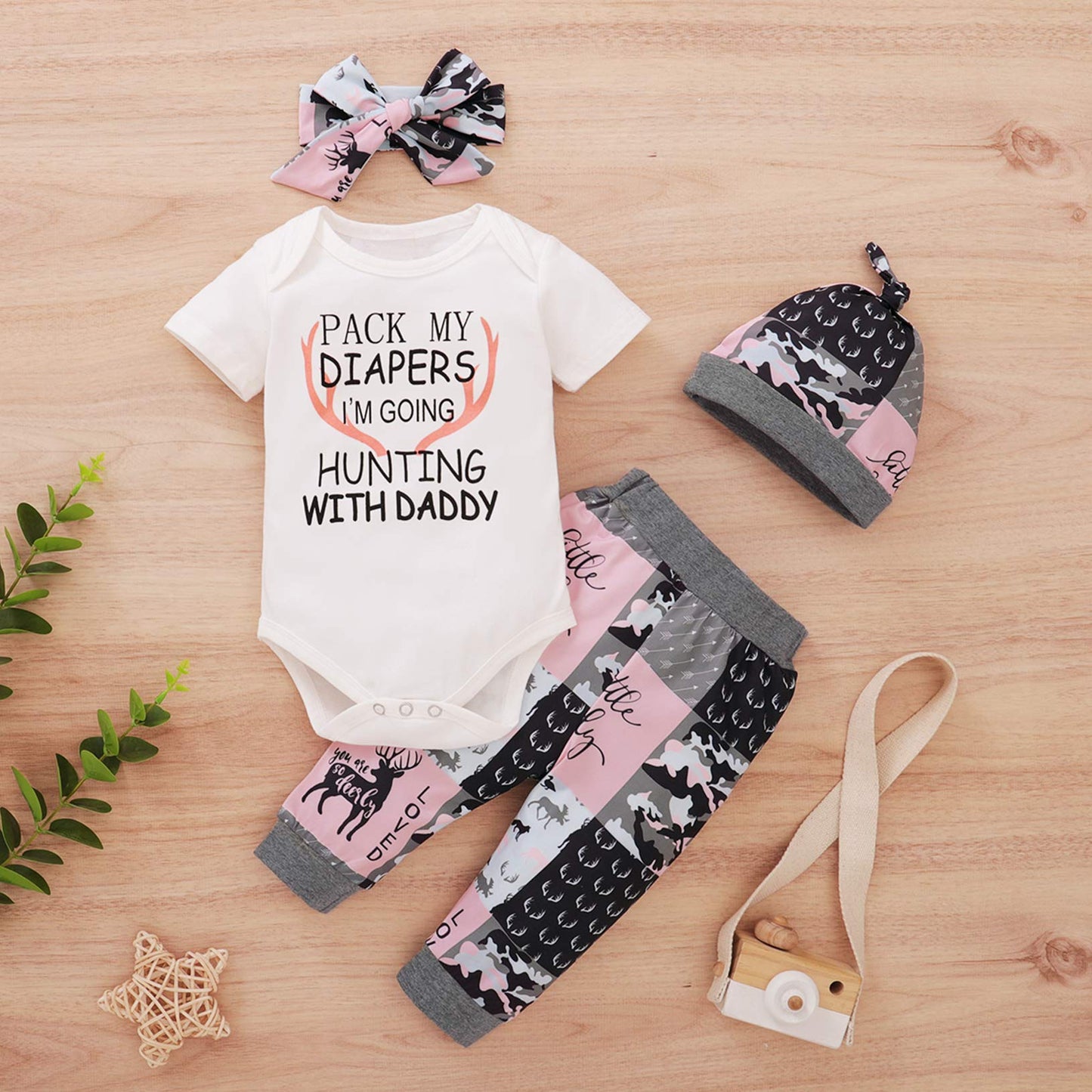 BIRTHDAY SHARK Newborn Girls Outfit Baby Girl Coming Home Outfit Hunting Clothes for Girls (Pink,3-6 Months)