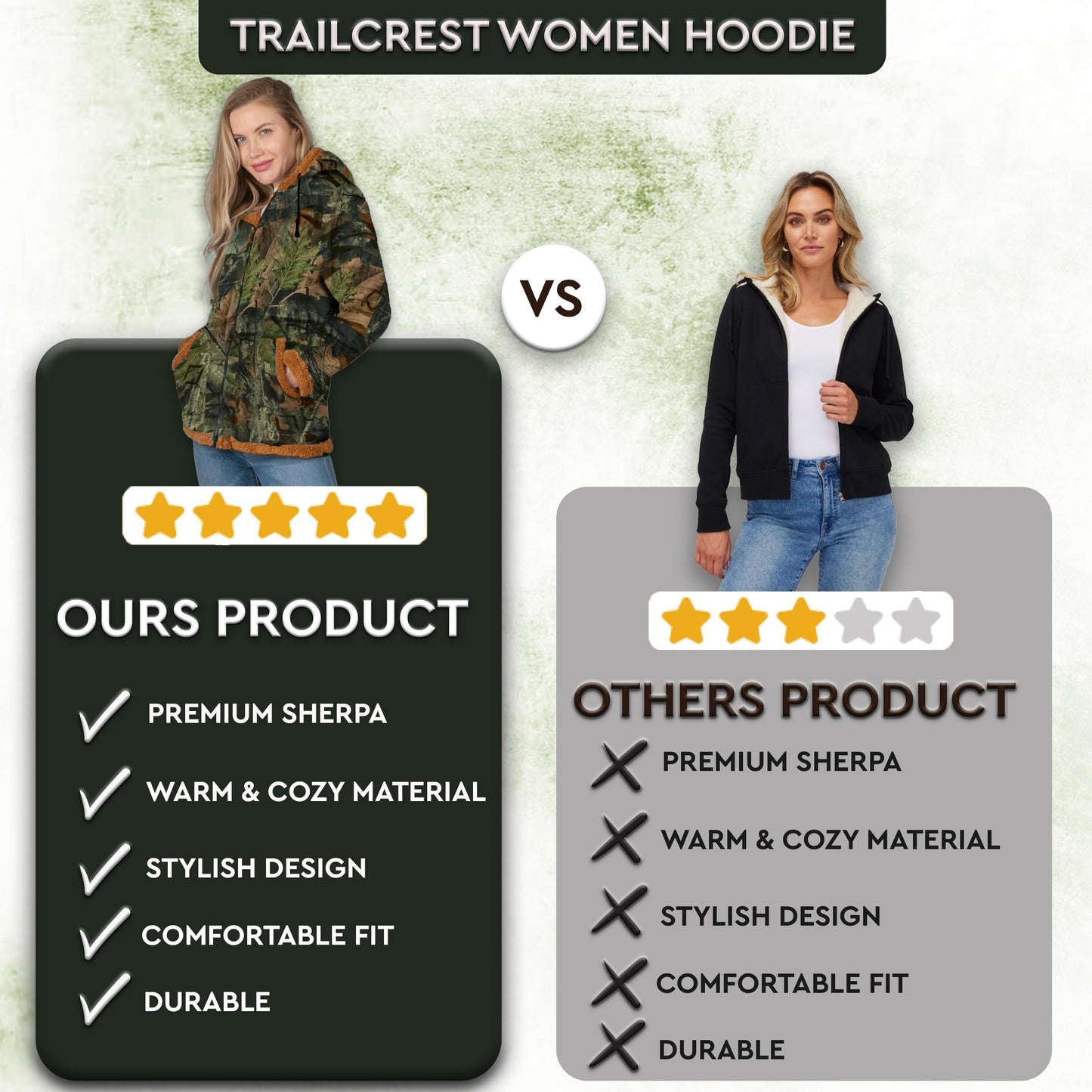 TrailCrest Camo Ladies Smart Plush Sherpa Lined Hooded Sweater Jacket, Zip Up Classic Camo Jacket for Women - Camouflage, L