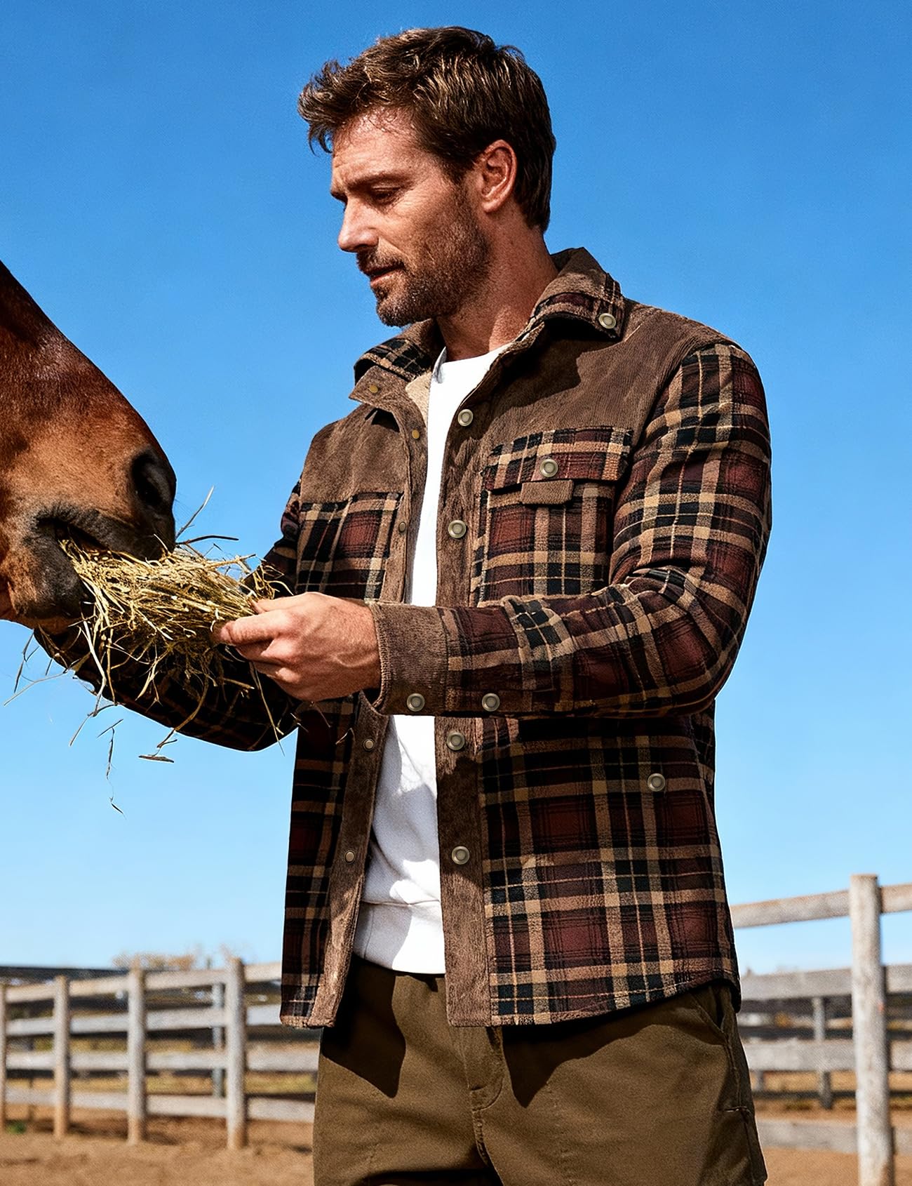 Flygo Men's Outdoor Casual Camp Fleece Sherpa Lined Flannel Plaid Shirt Jacket(Coffee-L)