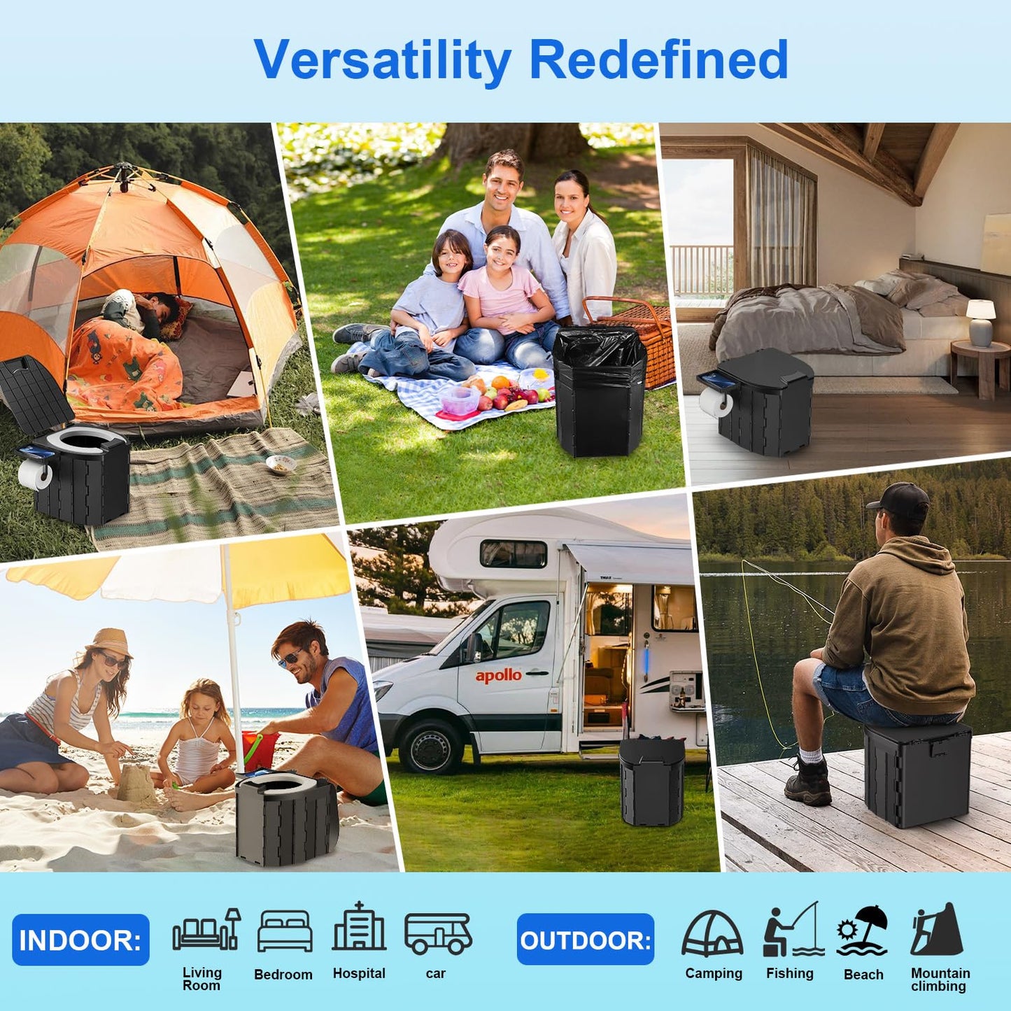 Portable Toilet for Adults & Kids, Foldable Camping Travel Potty with Lid & Paper Holder, Upgrade Water Barrier,Compact Lightweight Design for Car/RV/Hiking/Beach/Camping,450lbs Capacity