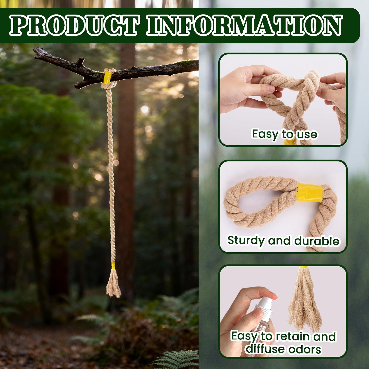 badashun 6.07 FT Extended Hemp Rope for Deer 3 Pcs HempScent Rope Mock Scrape, Hangs Tassels Rope Hemp Deer Accessories