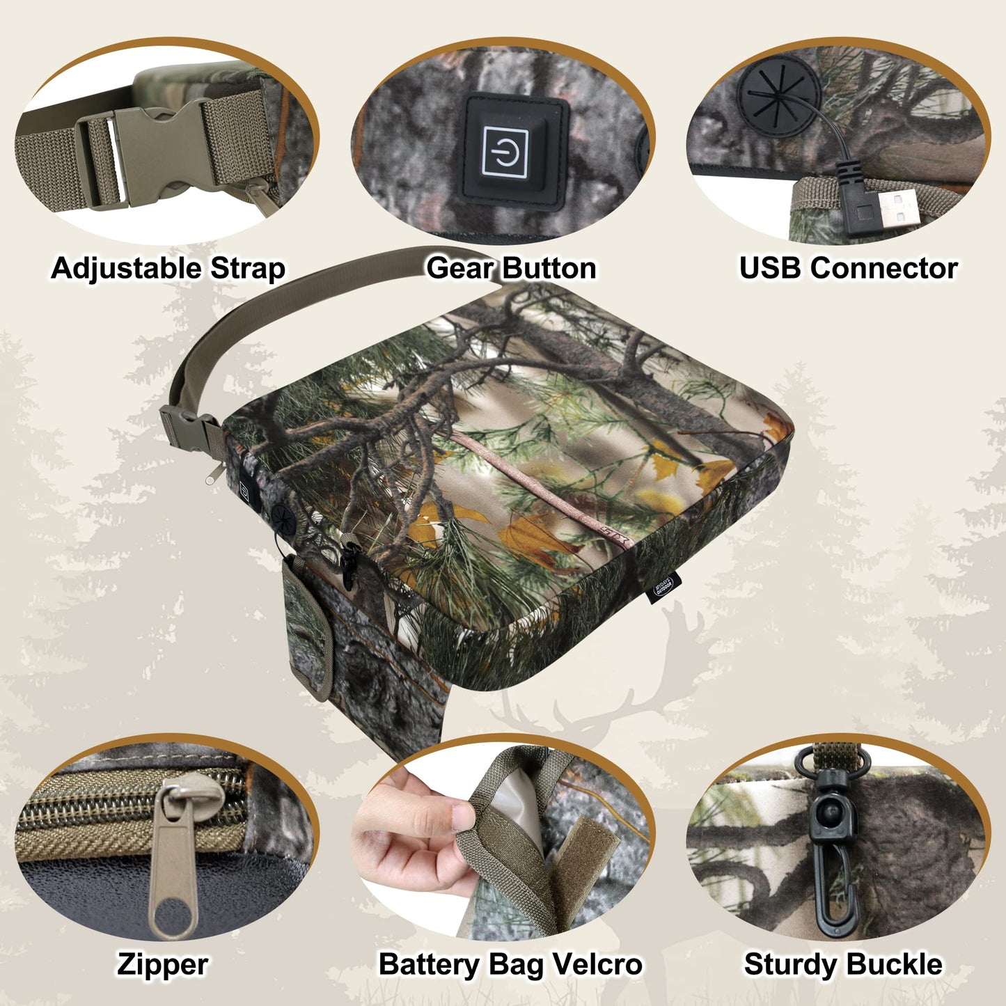 MDSTOP Heated Hunting Seat Cushion, Waterproof Seat Pads for Tree Stand & Ladder Stand, for Hunting, Ice Fishing, Hiking, Camping(Batteries no Including)