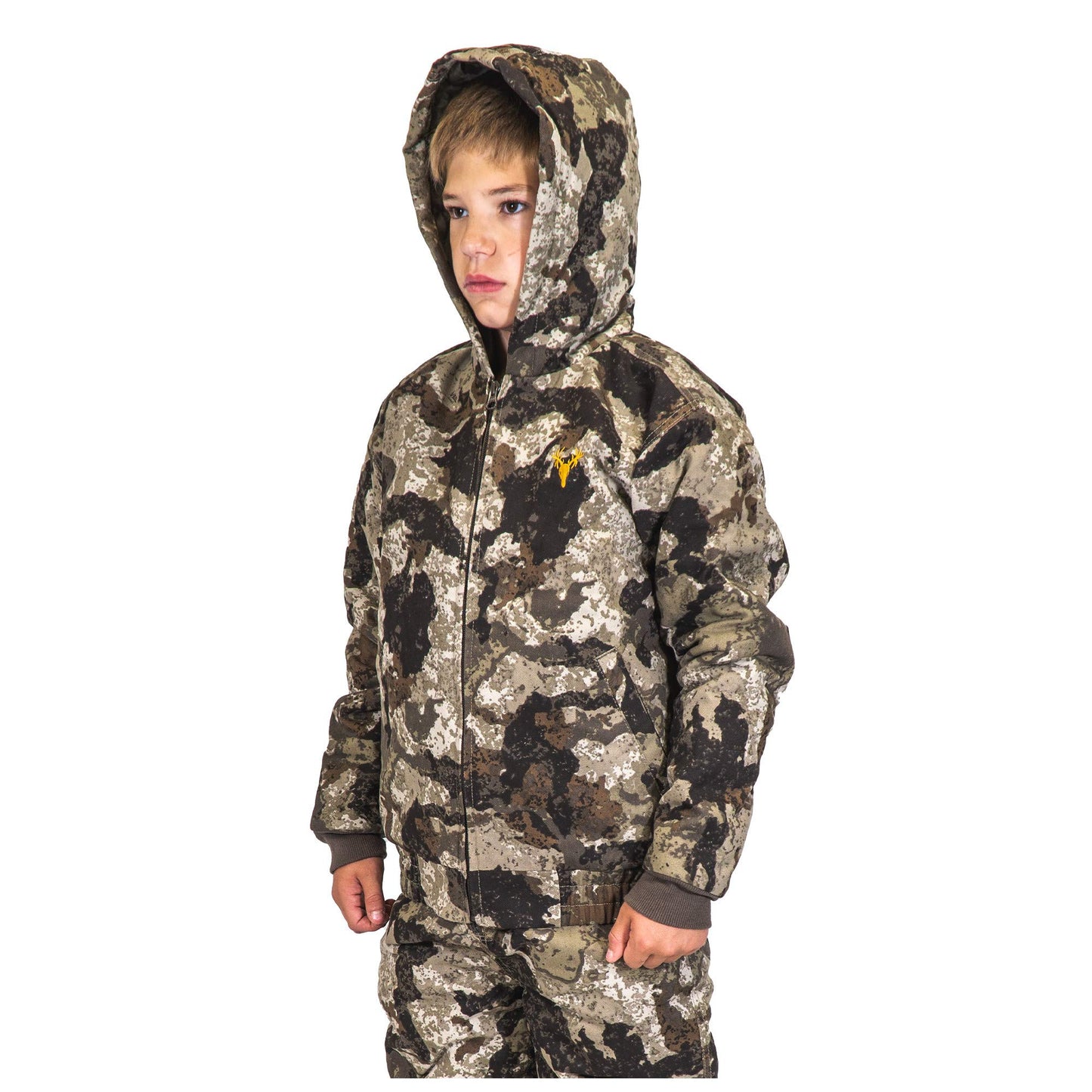 HOT SHOT Youth Insulated Twill Camo Hunting Jacket, Veil-Cervidae Camo with Cotton Shell, for cold weather, bird and deer hunting, Large