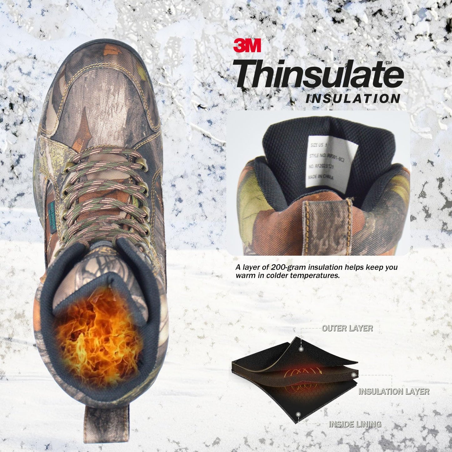 R RUNFUN Men's 8" Waterproof Lightweight Hunting Boots Camo Insulated Hiking Boots, 200g Thinsulate(RF001-8C2,Size10)