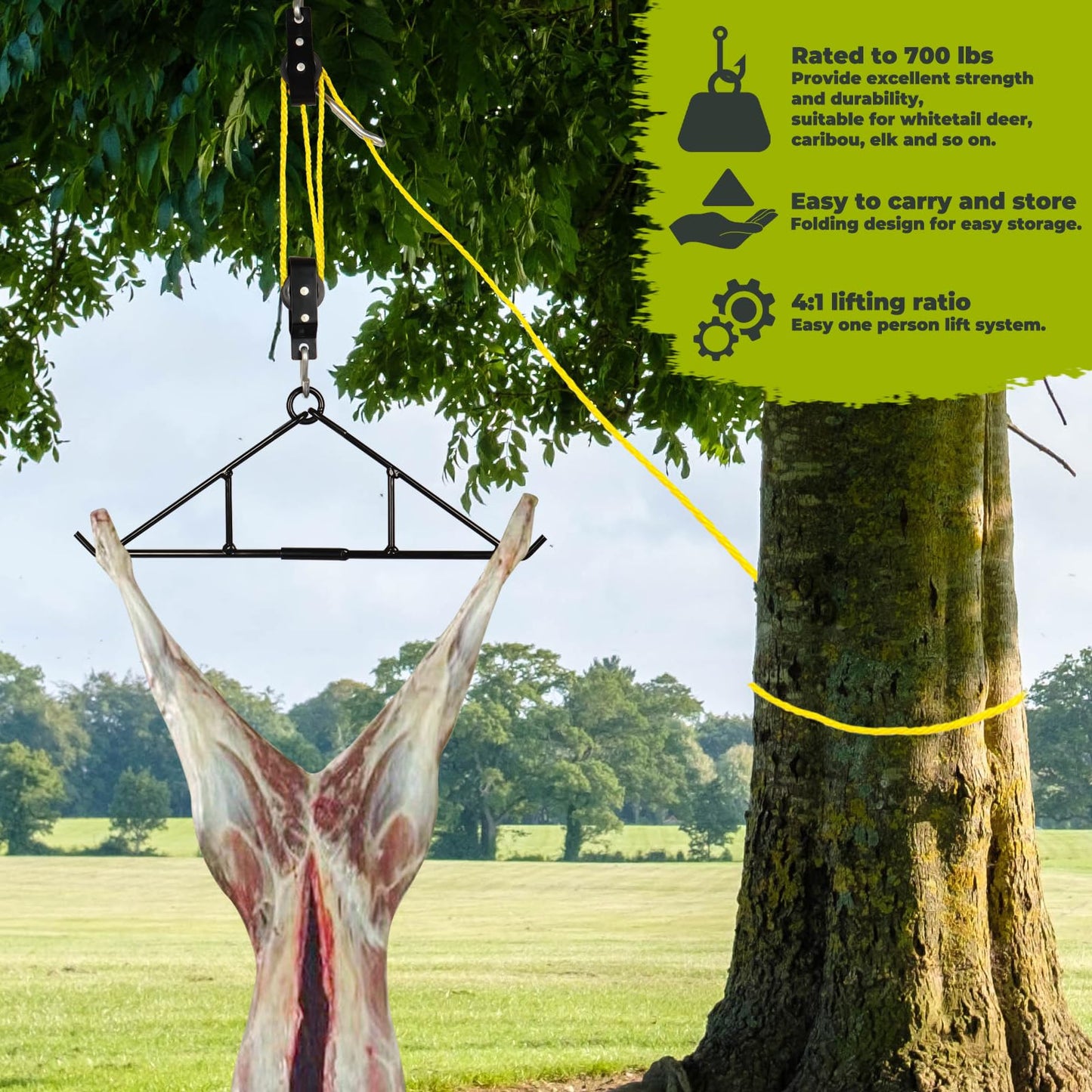 Highwild Game Hanging Gambrel & Hoist Kit with Pulleys & Rope - 600 lbs
