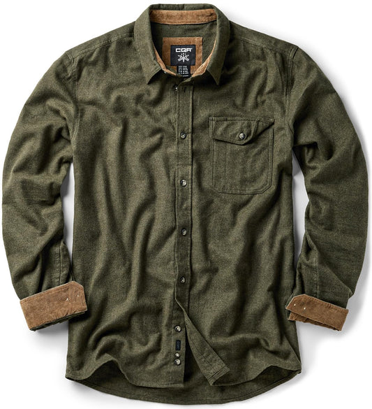 CQR Men's 100% All Cotton Button Down Flannel Shirts, Long Sleeve Brushed Warm Soft Casual Outdoor Plaid Shirt, Corduroy Hunter Green, Large