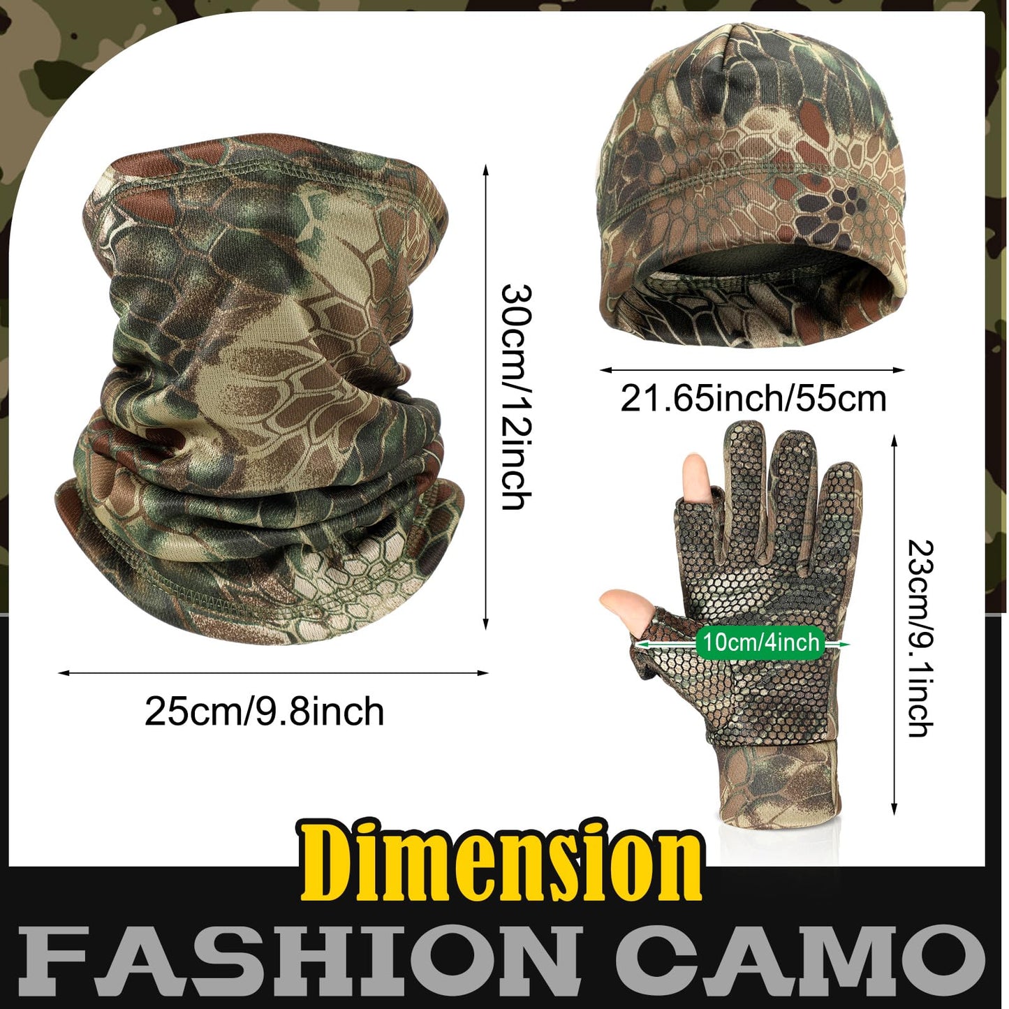 Janmercy 3 Pcs Camouflage Hunting Gloves Beanie and Scarf Set for Men Women Cold Weather Hunting Accessories(Classic Color,Camo)