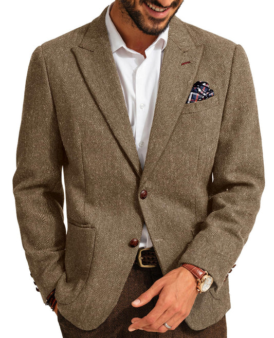 PJ PAUL JONES Mens Sport Coats and Blazers British Wool Blend Sport Coat Tweed Herringbone Blazer for Wedding L Coffee