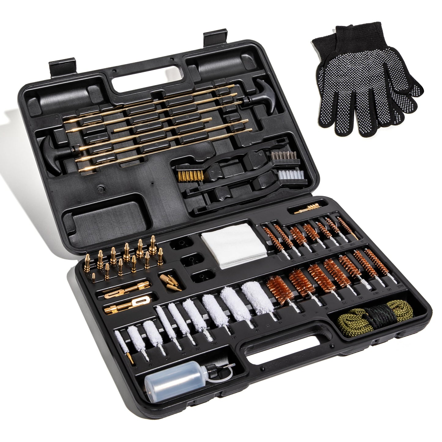 Elite Universal Gun Cleaning Kit for All Guns, Gun Brushes for Pistol Handgun Shotgun Rifle, Durable Brass Rods, 9mm Bore Rope, Oil Bottle, Brushes, Brass Jags, Carrying Case Gun Accessories for Men