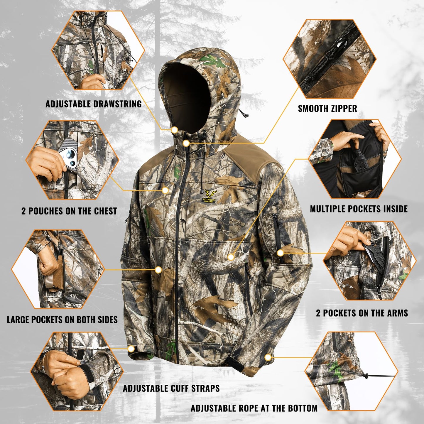 Quiet Hunting Suit Camouflage Clothes Clothing Gear Hoodie Jacket Pants For Men (US, Alpha, Large, Regular, Regular, Next Camo G2)