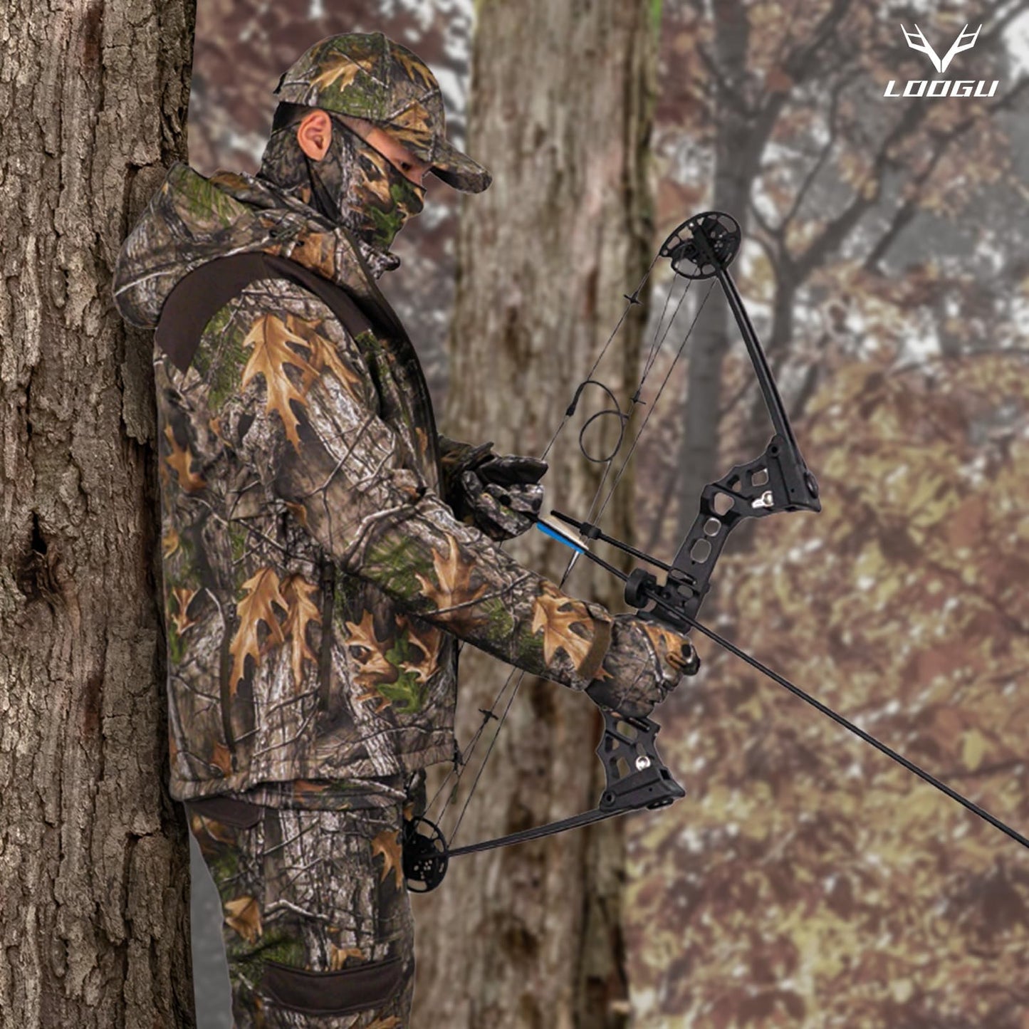 LOOGU Men's Fleece Lined Insulation Camo Hunting Pants Windproof Water-Resistant Softshell Hunting Pants for Men with 6 Pockets