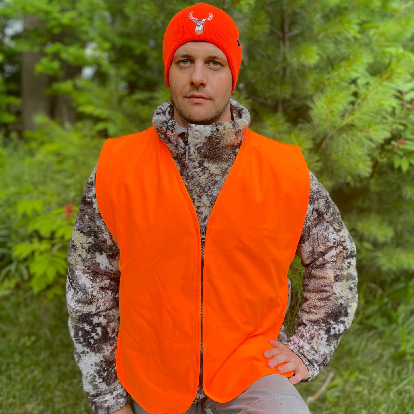 Klarny Blaze Orange Vest - High Visibility, Waterproof, Ultra-Quiet Deer and Bow Hunting Gear | Orange Safety Vest Essential Hunting Accessories, Size L