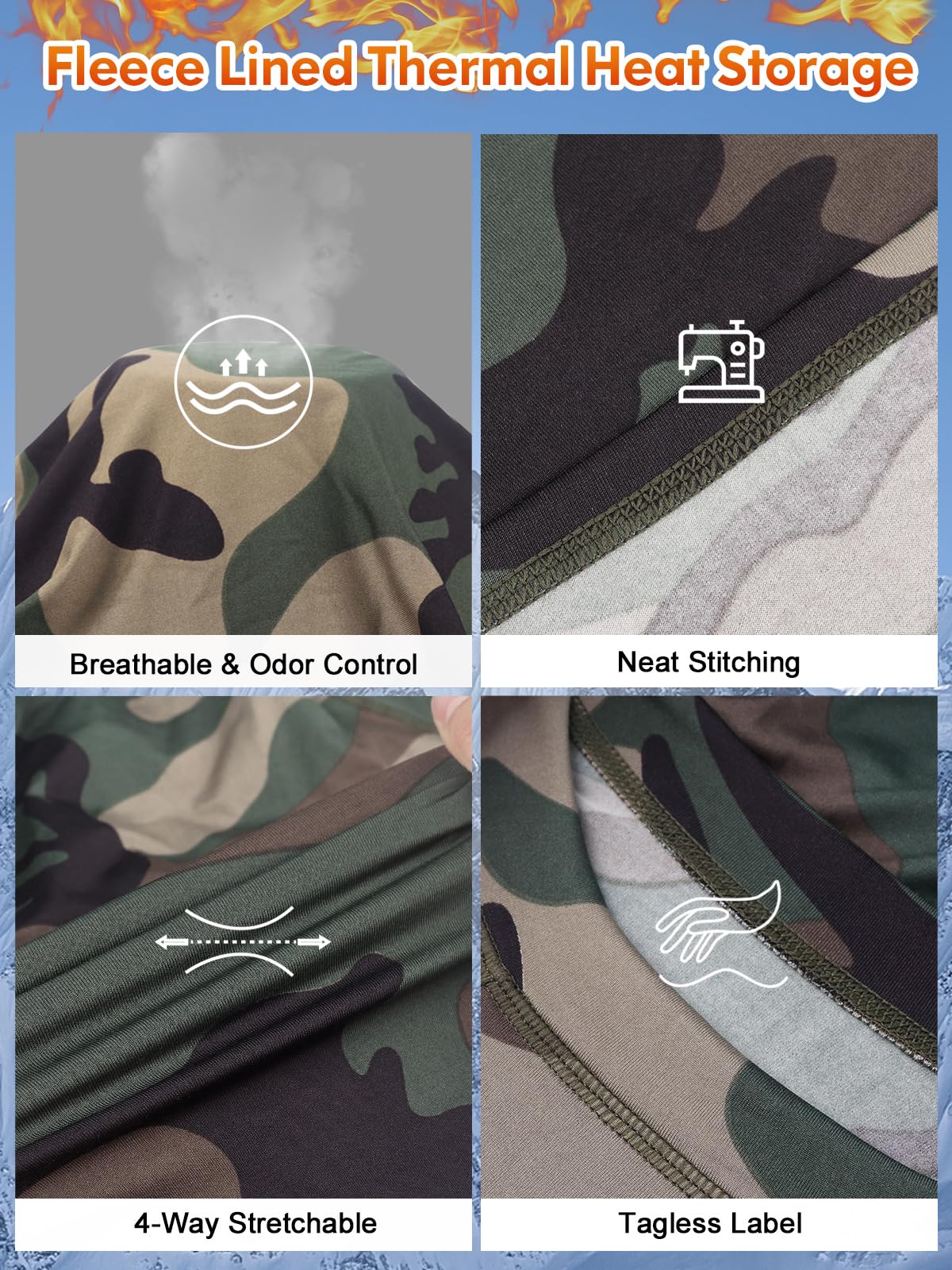 romision Thermal Underwear Long Johns for Men Fleece Lined Base Layer Cold Weather Hunting Gear Bottom and Top Set