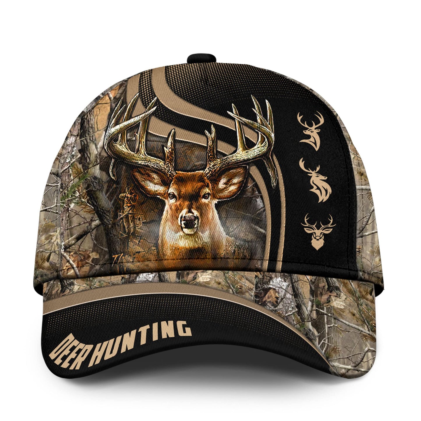 CleveFit Premium American Flag Deer Hunting Classic Cap, Skull Deer Hunting Cap, American Hunter Baseball Cap Brow Brown