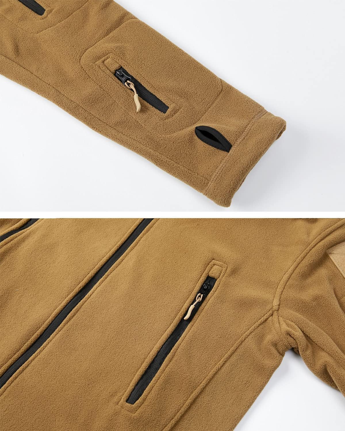 DMOYALA Full Zip Fleece Jacket for Men Military Tactical Hoodies Fall Trendy Army Combat Tops Stylish Fleece Outfits Long Sleeve Cargo Coat with Multi Pockets Khaki XXL