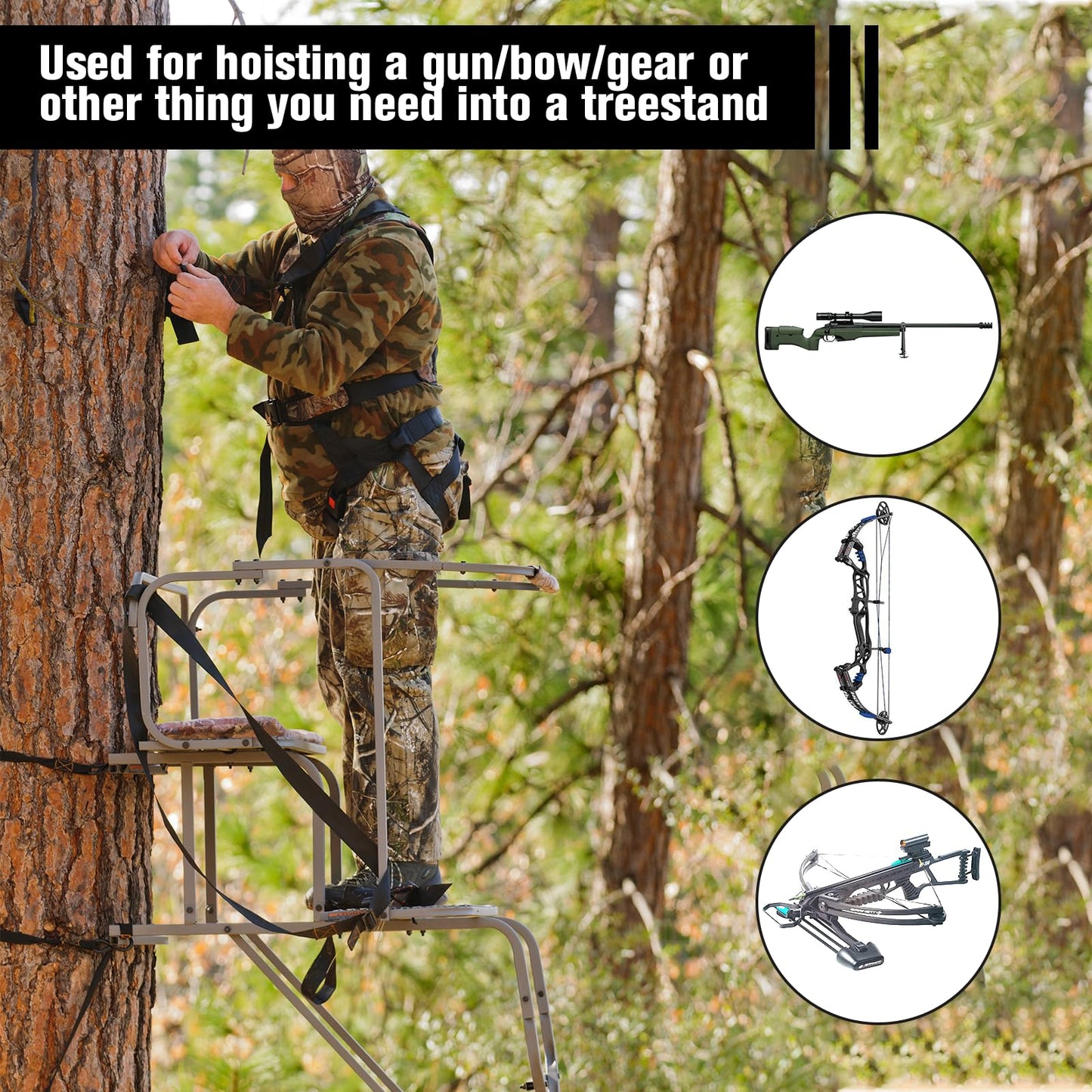 Upgraded Ultra Silent Retractable Bow and Gear Hoist - 30FT Quietest Safety System for Tree Stand Hunting, Essential Hunting Gear