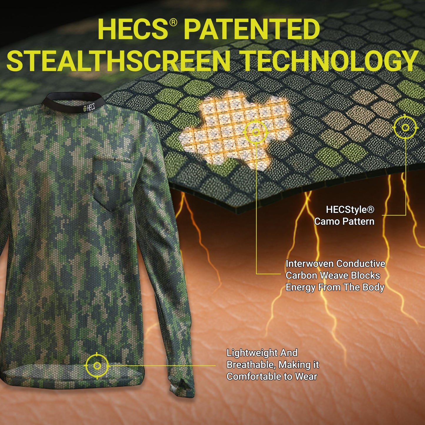 HECS HECSTYLE Lightweight System | Hunting Camo Suit with Bioelectric Shielding | Hunting Clothes for Men | Patented Technology | Mens Hunting Clothes - X-Large - Green